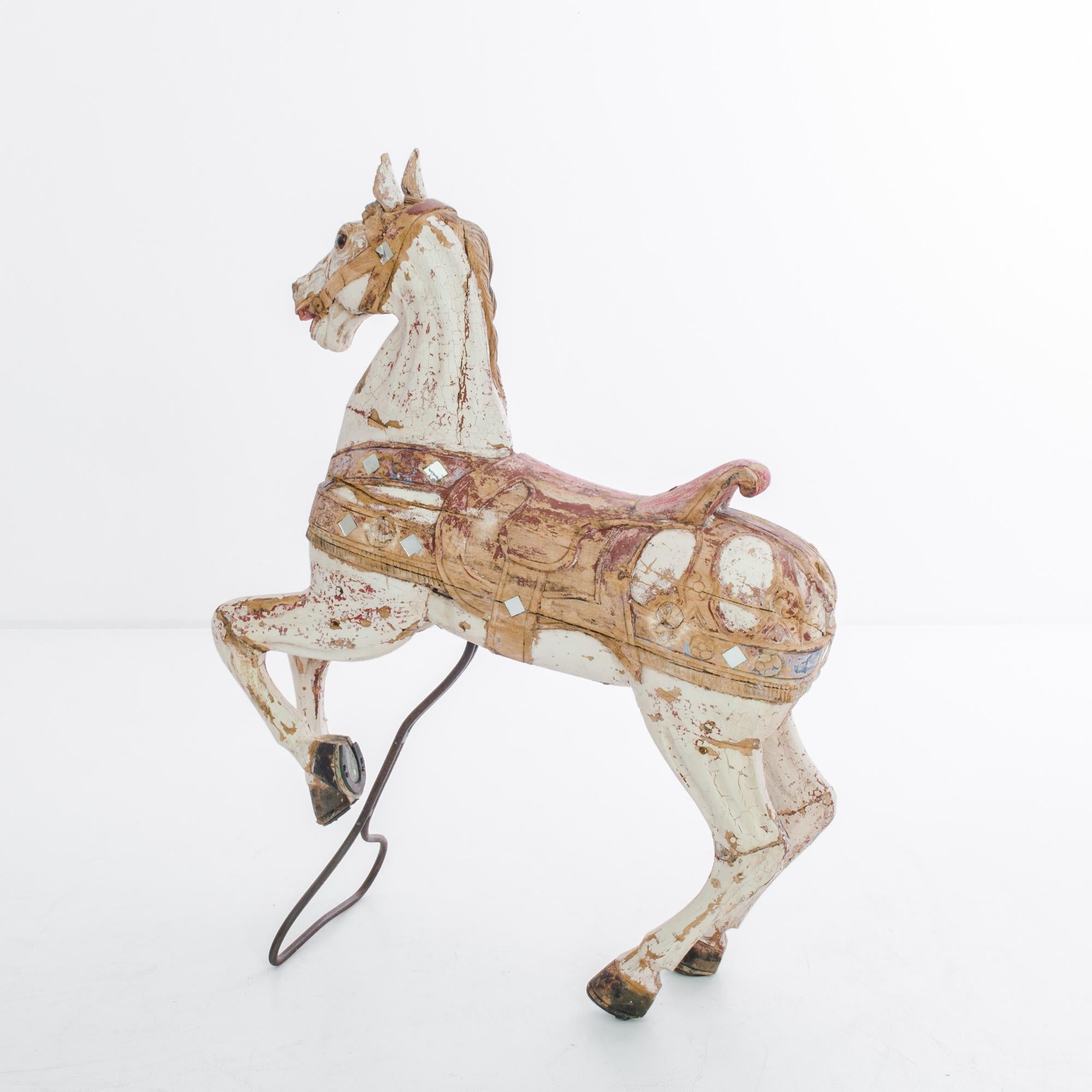 1900s Belgian Wooden Horse on Metal Stand In Good Condition For Sale In High Point, NC