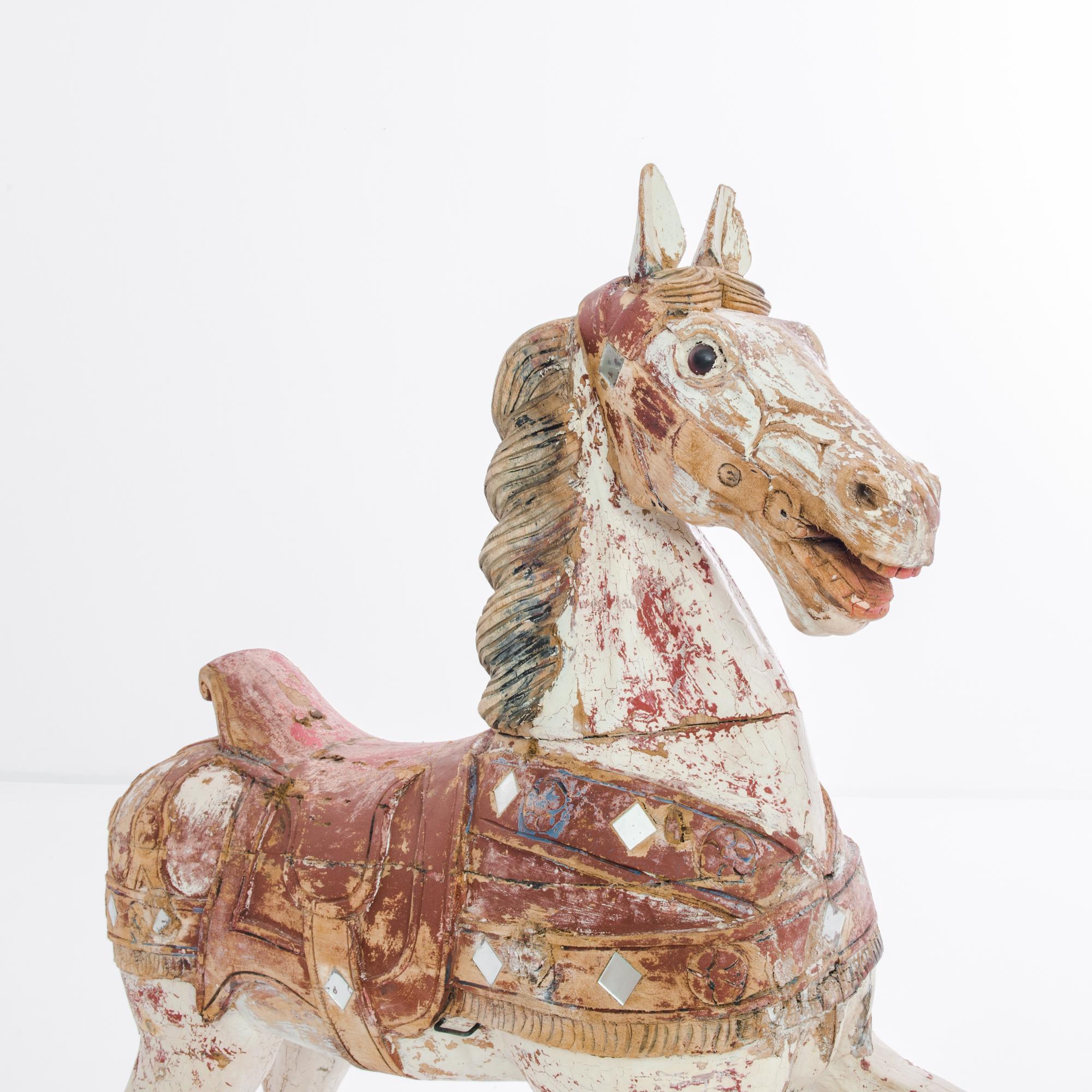 Early 20th Century 1900s Belgian Wooden Horse on Metal Stand For Sale