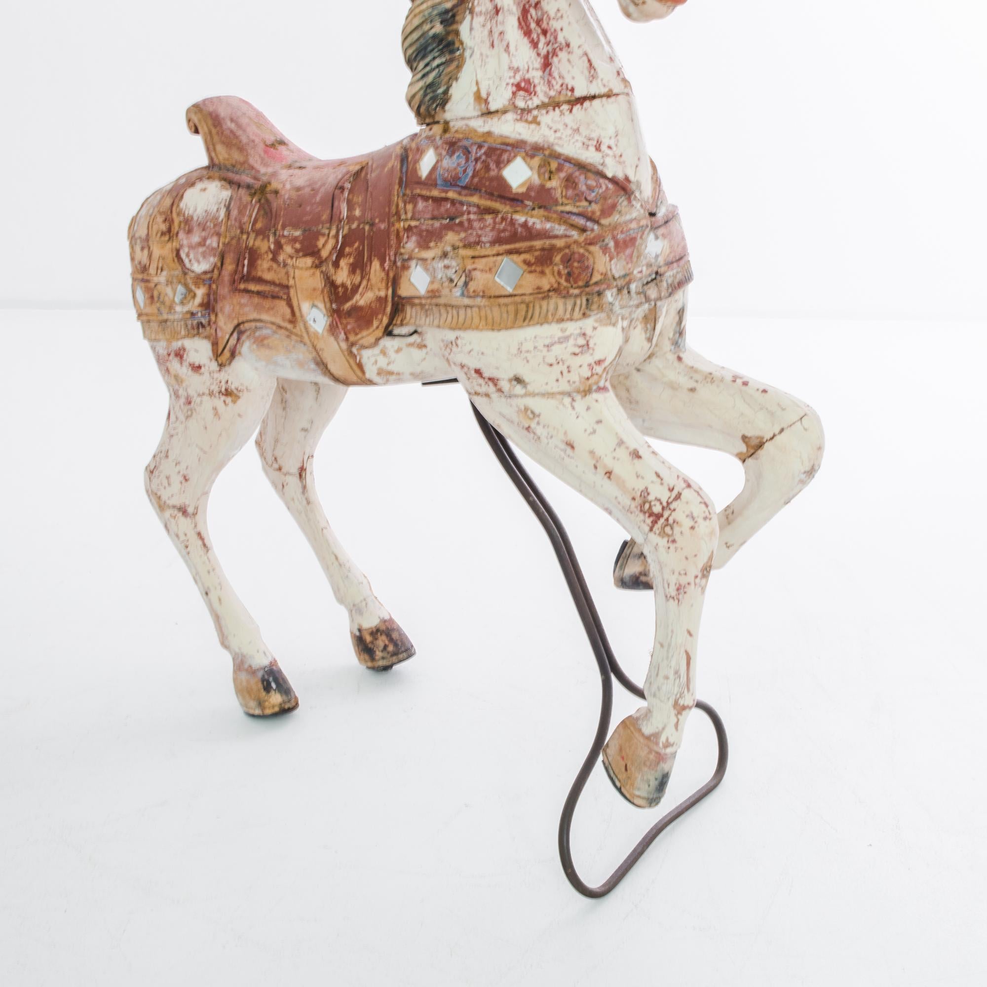 1900s Belgian Wooden Horse on Metal Stand For Sale 1