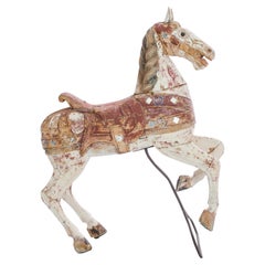 1900s Belgian Wooden Horse on Metal Stand