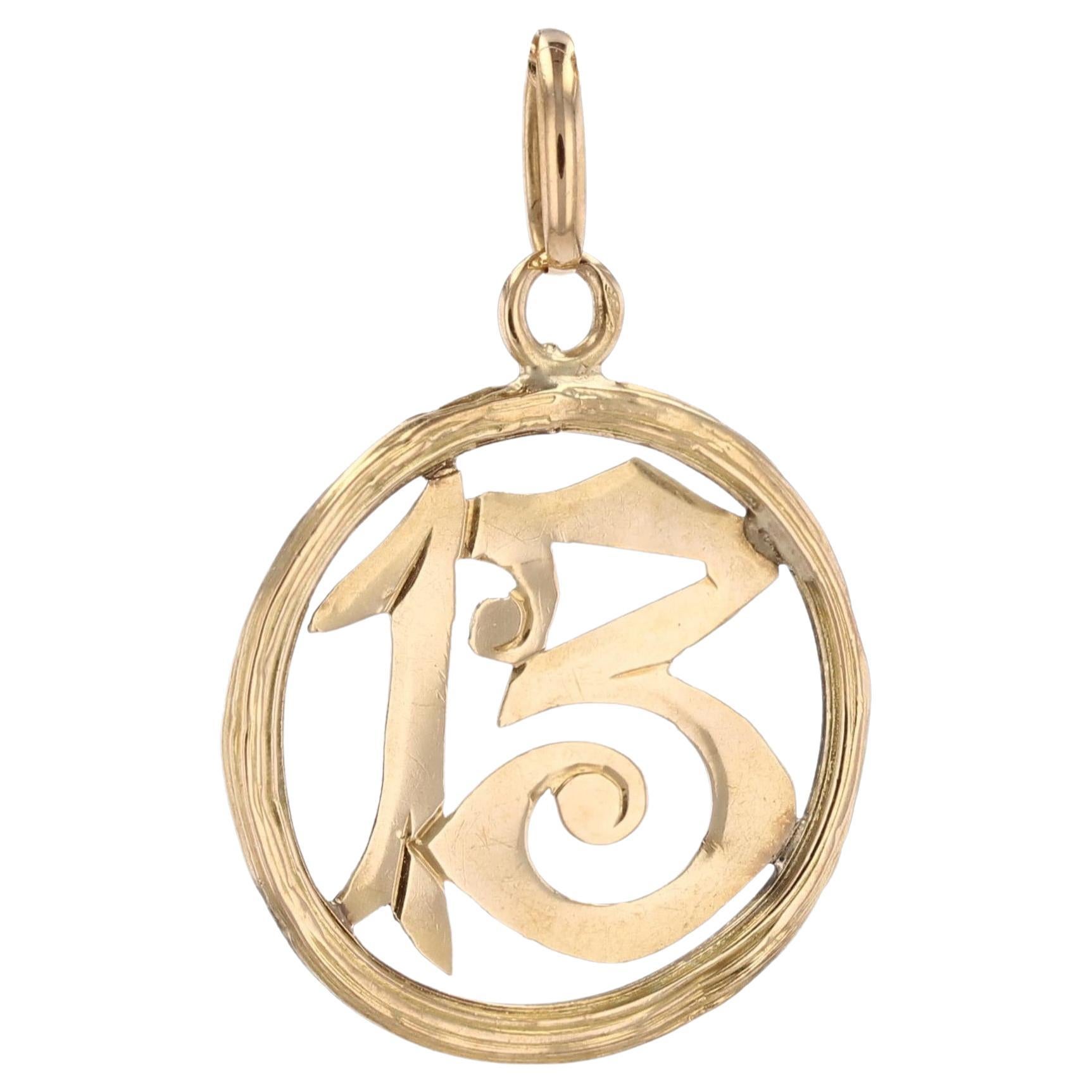 Ciondolo Belle Epoque del 1900 in oro giallo 18 carati Numero 13