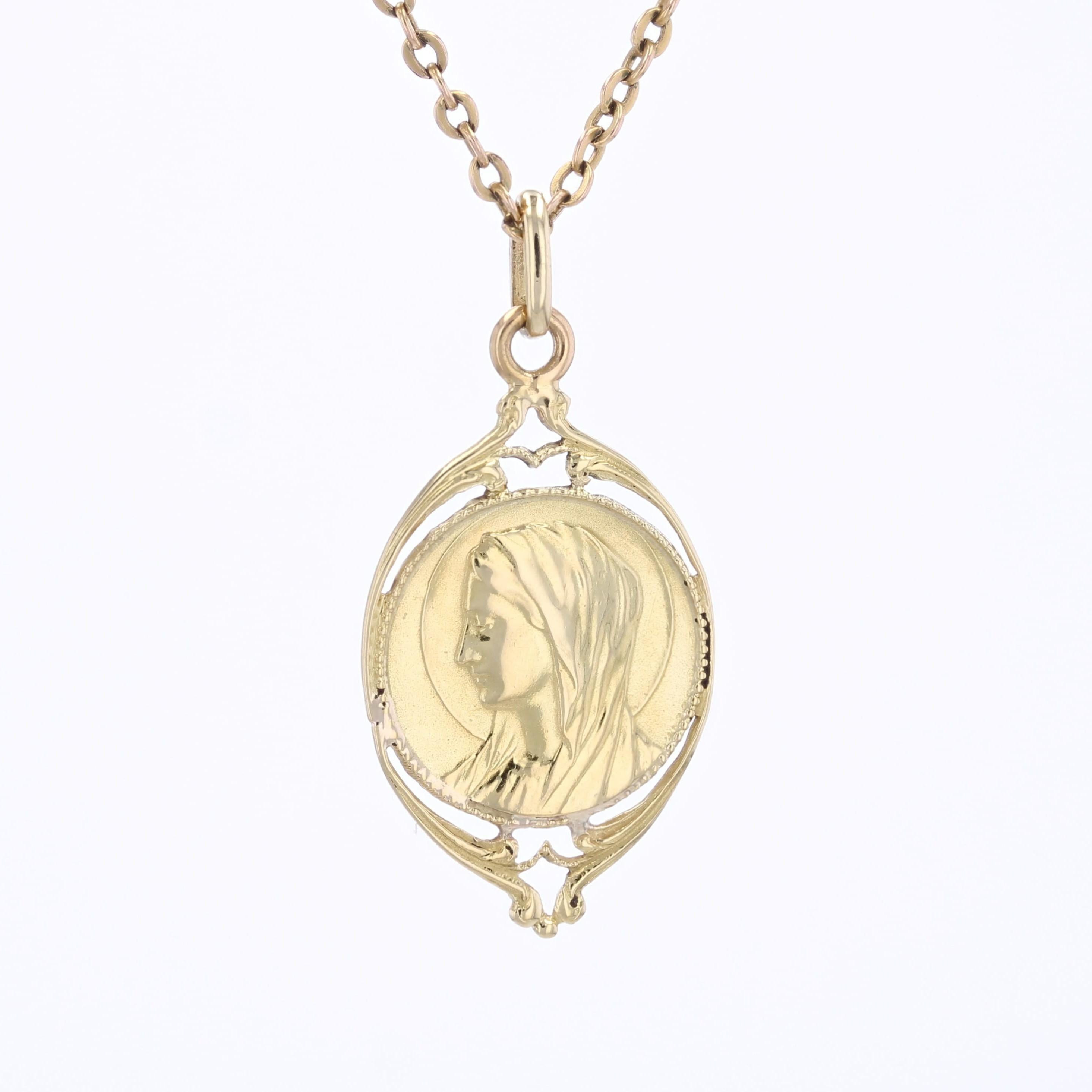 1900er Belle Epoque 18 Karat Gelbgold Jungfrau Maria Medaillen-Anhänger im Zustand „Gut“ im Angebot in Poitiers, FR