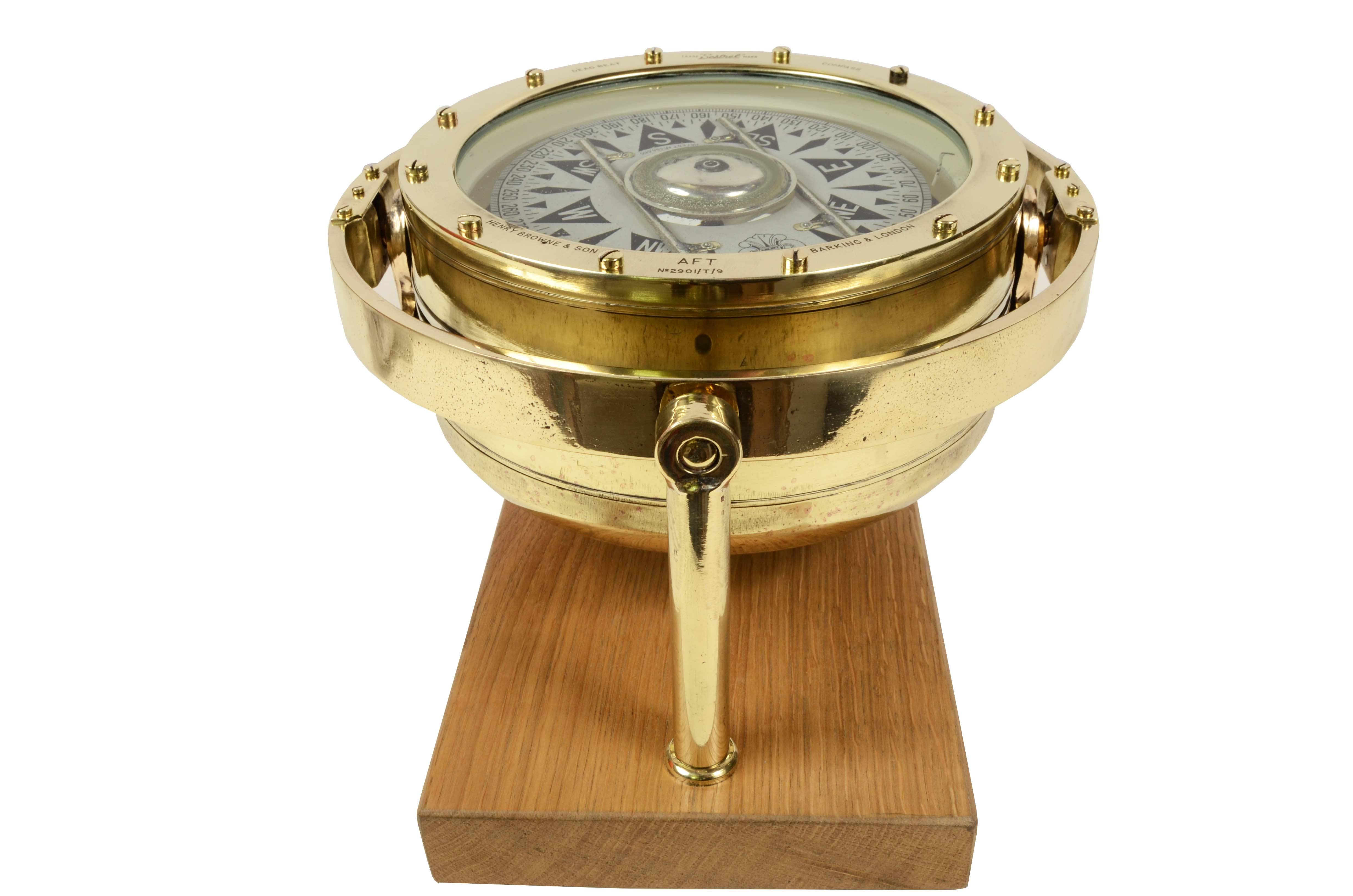 1900s, Big Magnetic Brass  Nautical Compass Antique Marine Navigation Device 8