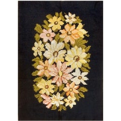 Black Floral Antique European Besserabian Handwoven Wool Carpet Rug 5' x 7'