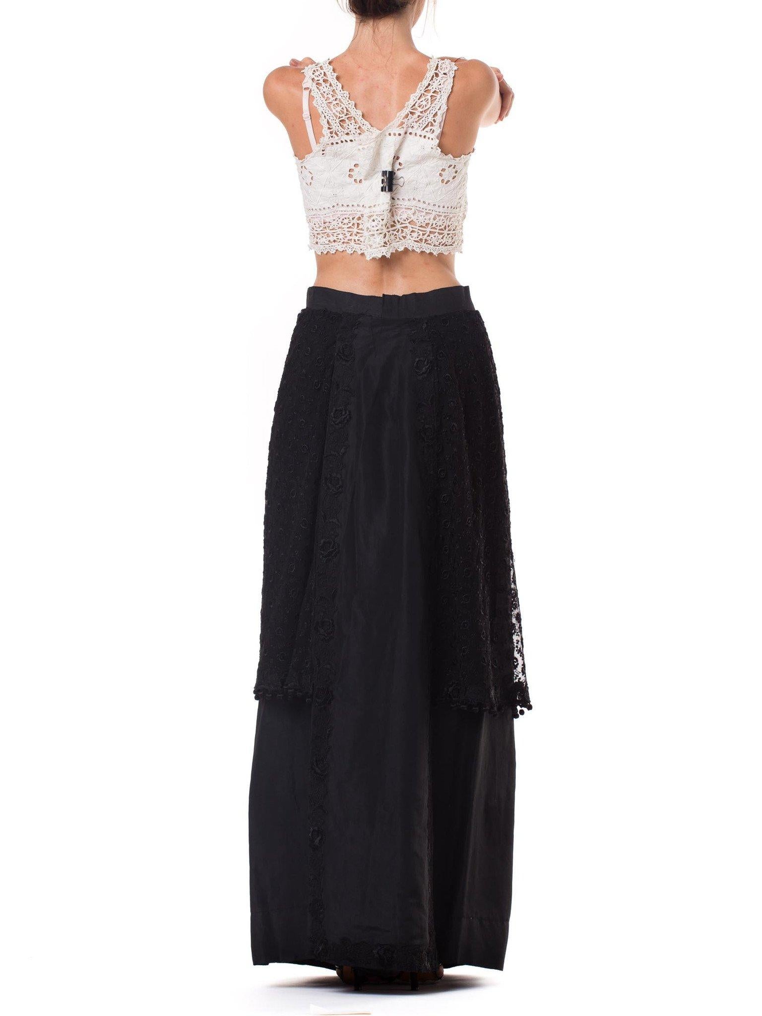 Edwardian Black Silk & Lace Border Embroidered Skirt In Excellent Condition For Sale In New York, NY