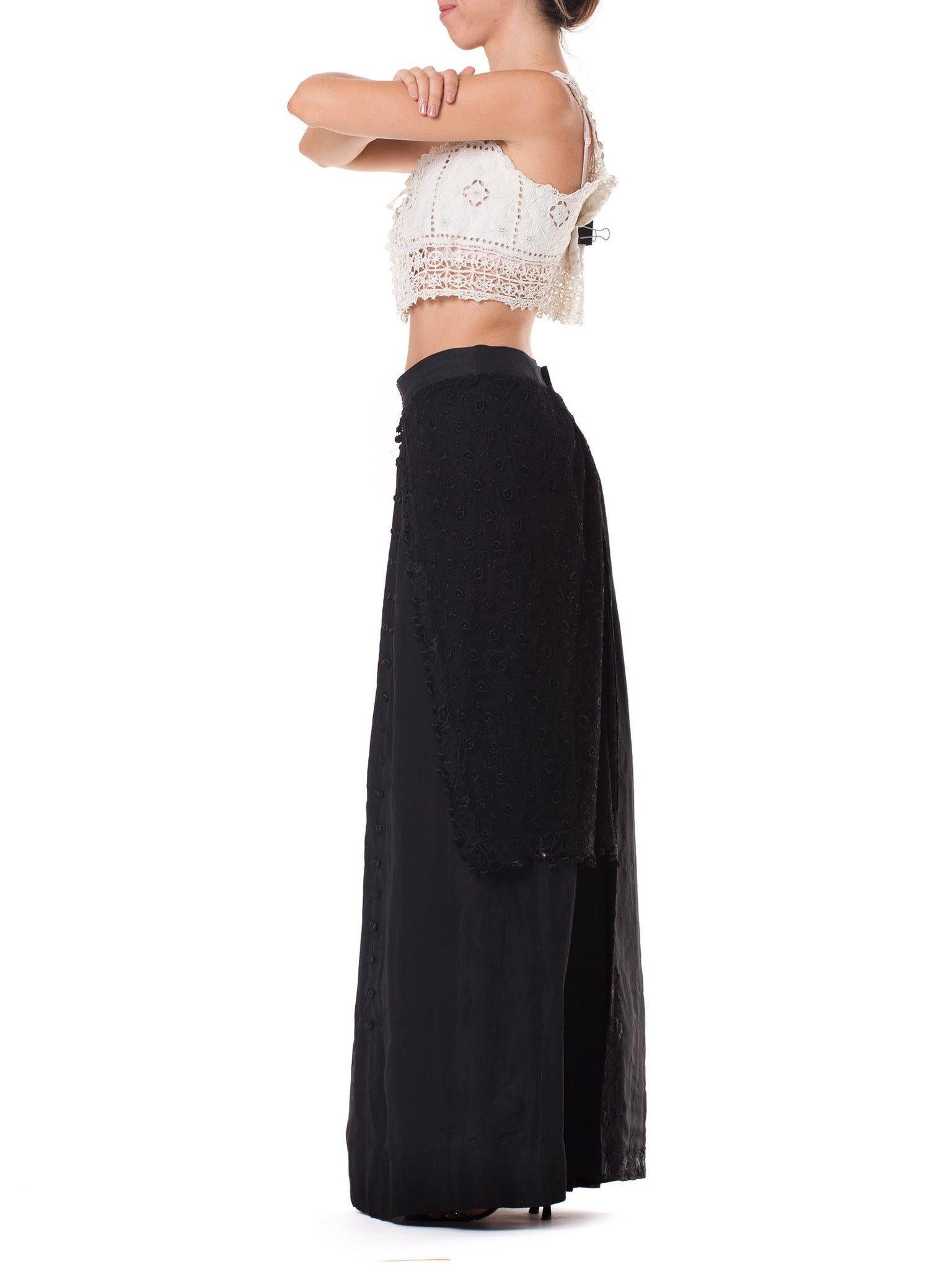 Women's Edwardian Black Silk & Lace Border Embroidered Skirt For Sale