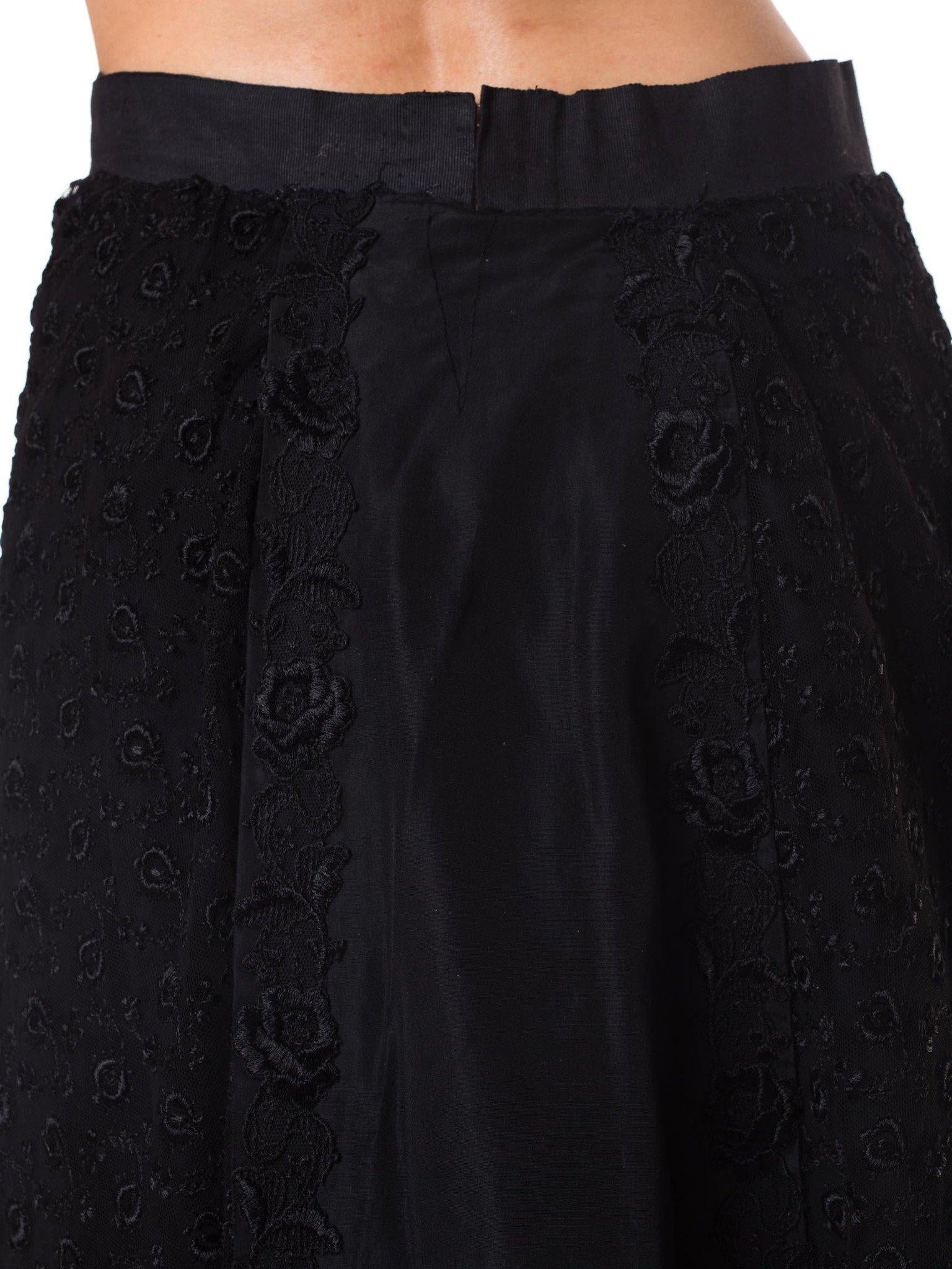 Edwardian Black Silk & Lace Border Stickerei Rock im Angebot 3