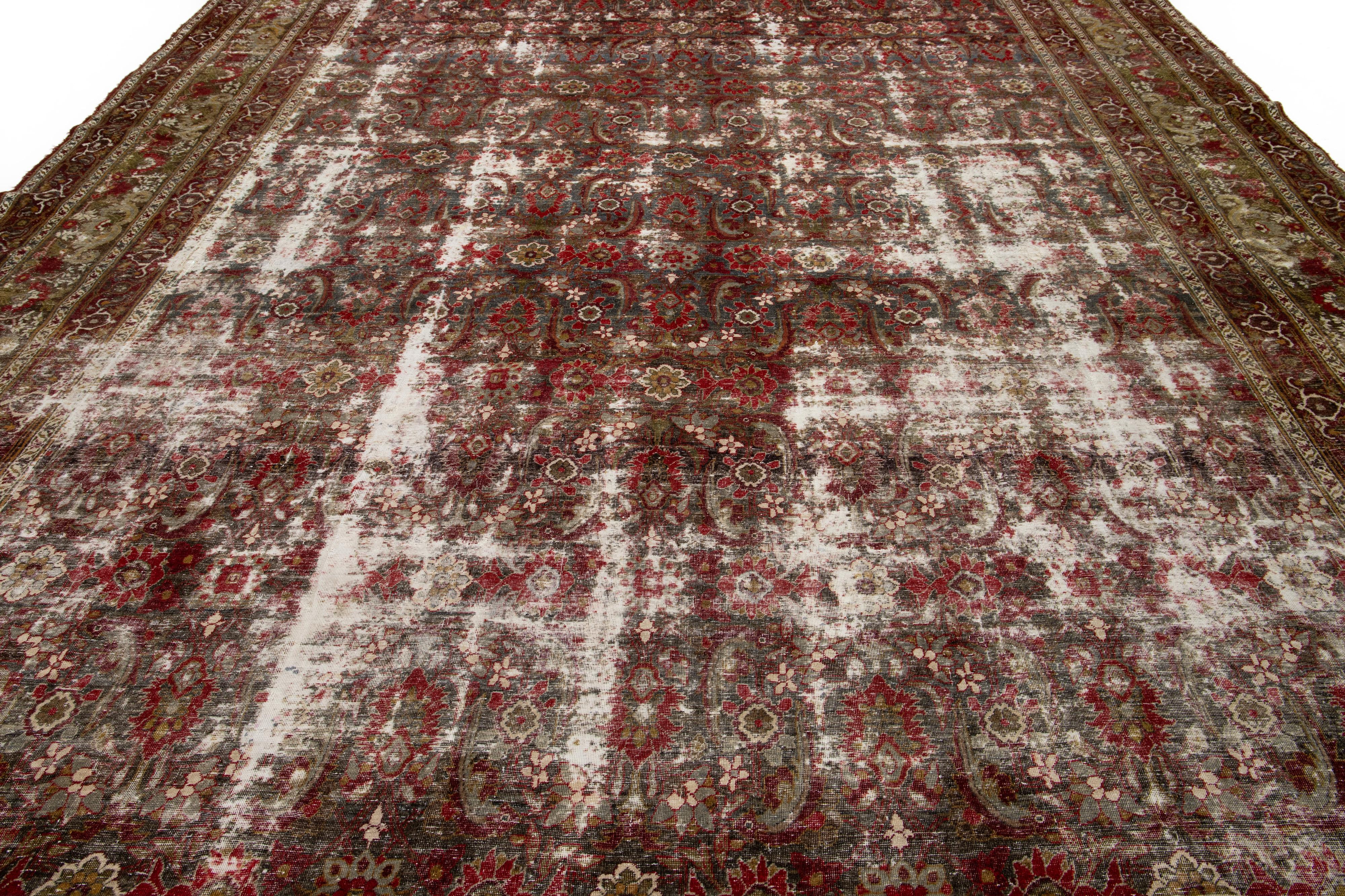 Laine Tapis persan Mahal ancien bleu des années 1900 avec motif sur toute sa surface en vente