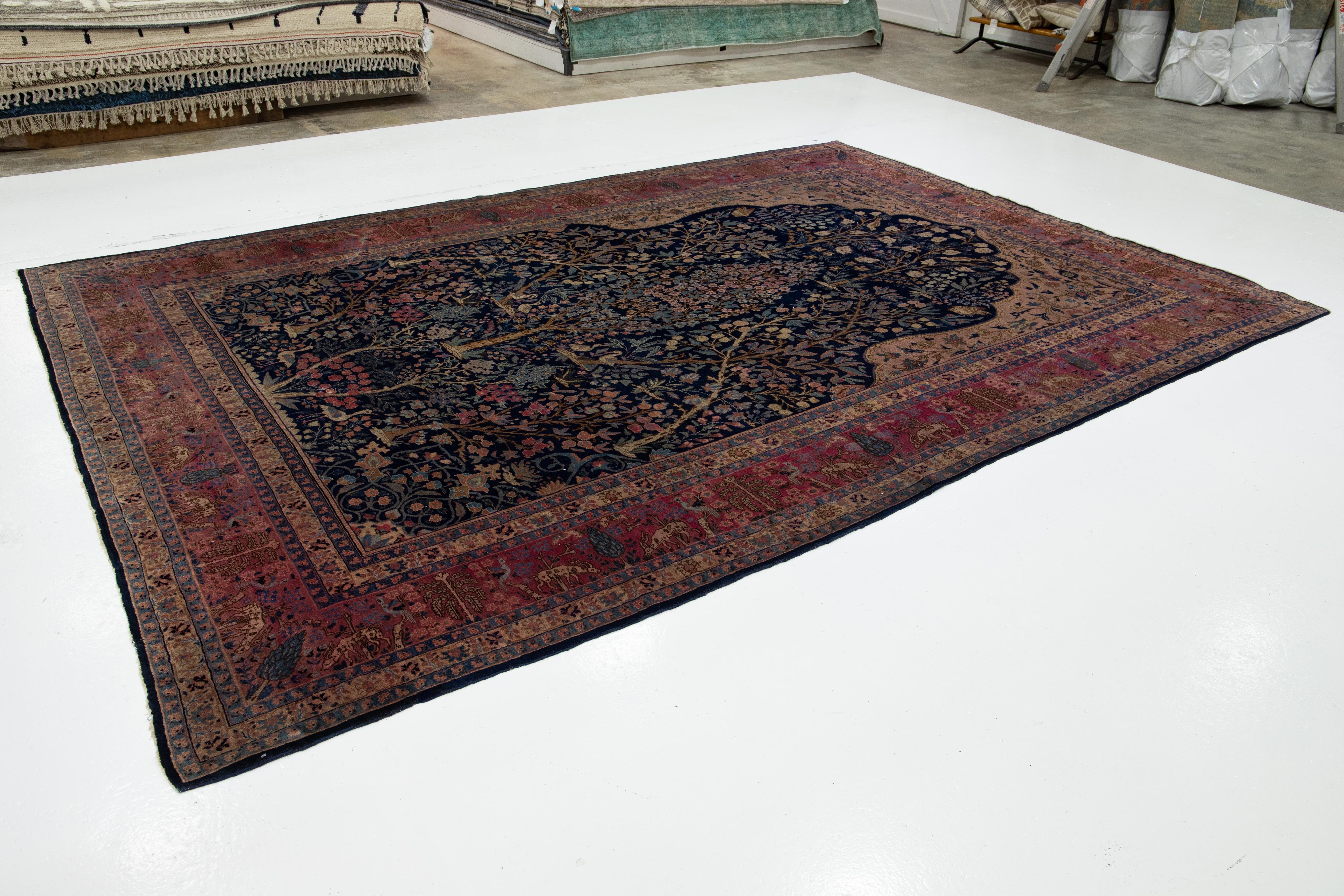 1900er Blau Antiker Wollteppich Persisch Tabriz mit Allover Design im Zustand „Gut“ im Angebot in Norwalk, CT