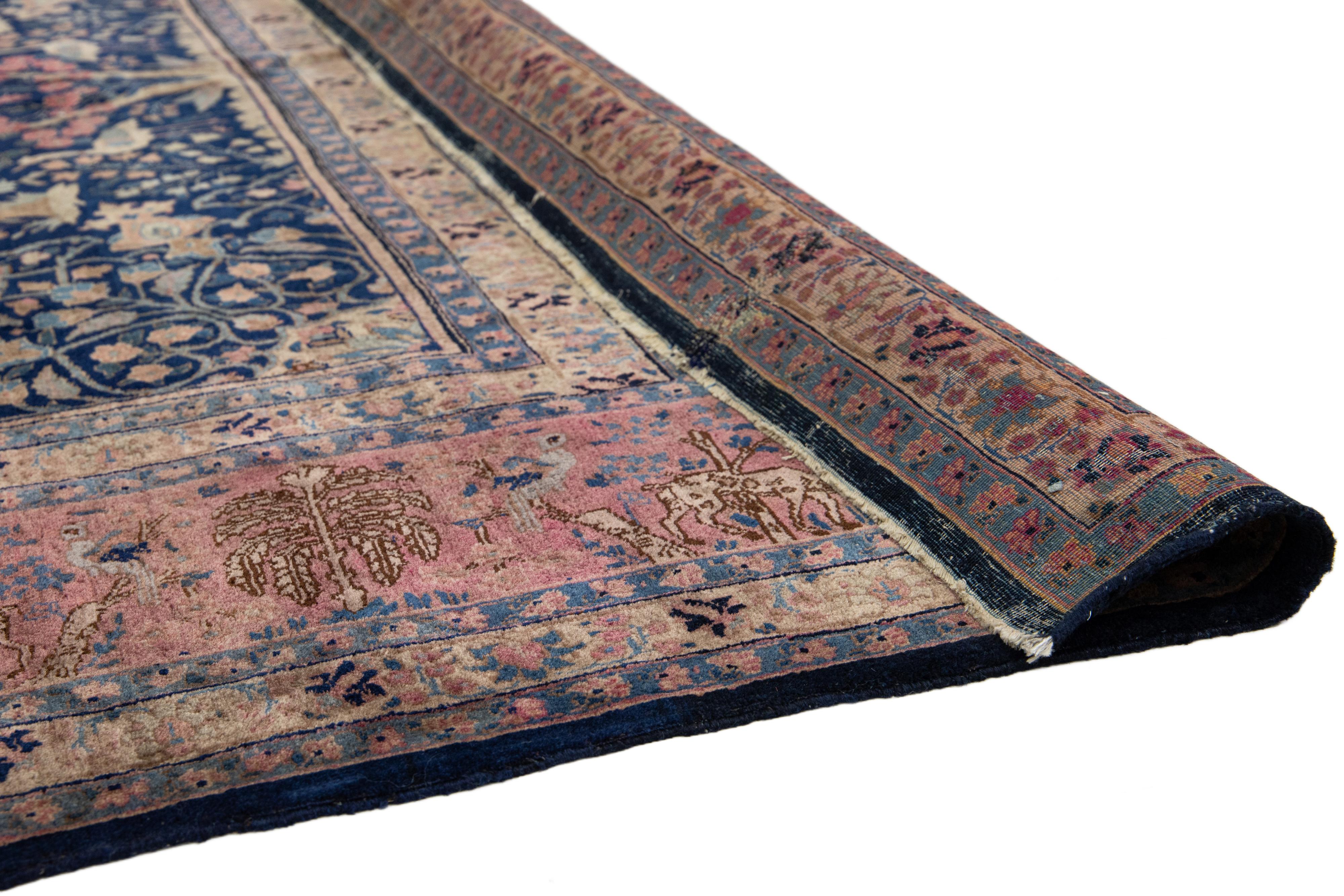 1900er Blau Antiker Wollteppich Persisch Tabriz mit Allover Design (Handgeknüpft) im Angebot