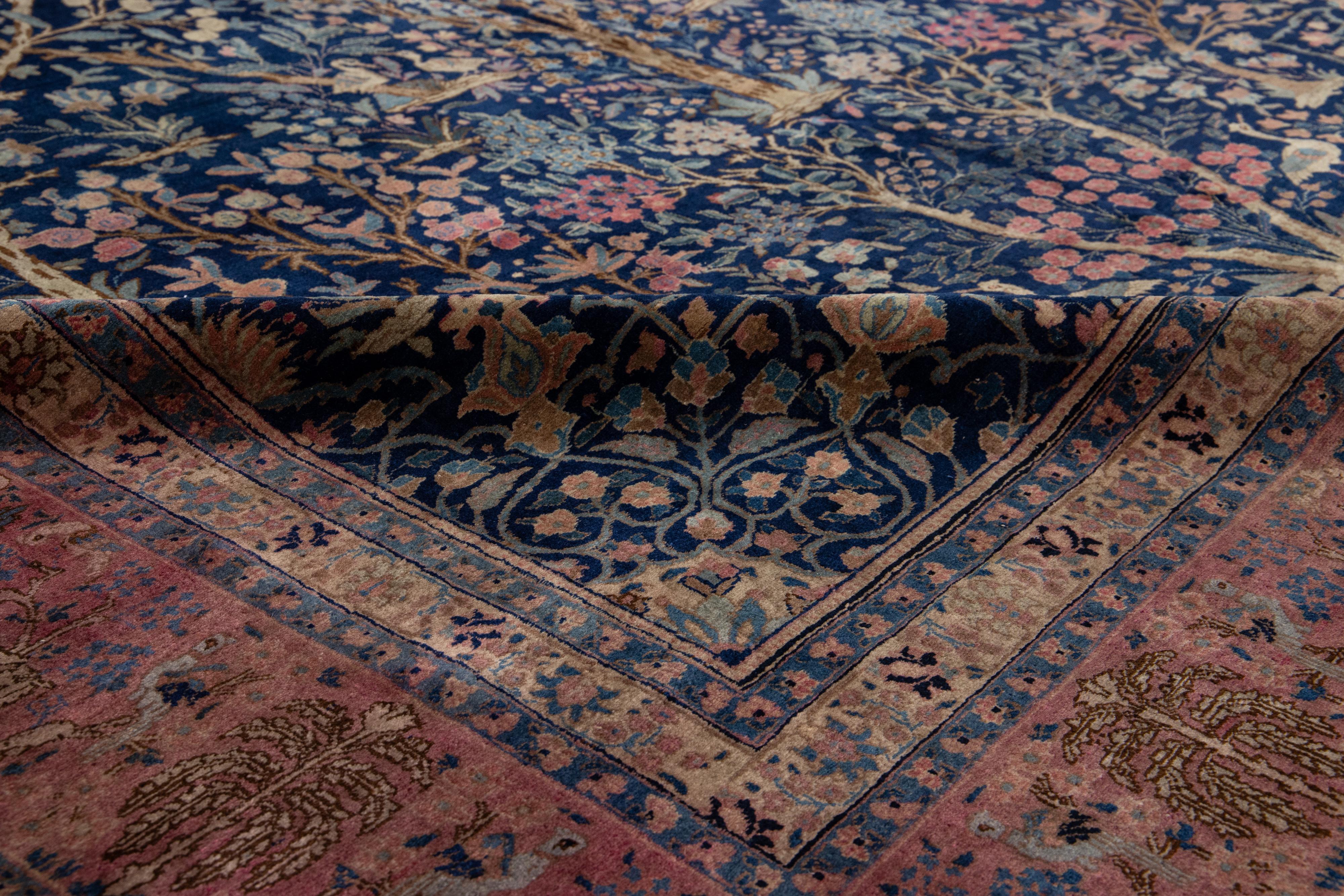 1900er Blau Antiker Wollteppich Persisch Tabriz mit Allover Design (20. Jahrhundert) im Angebot