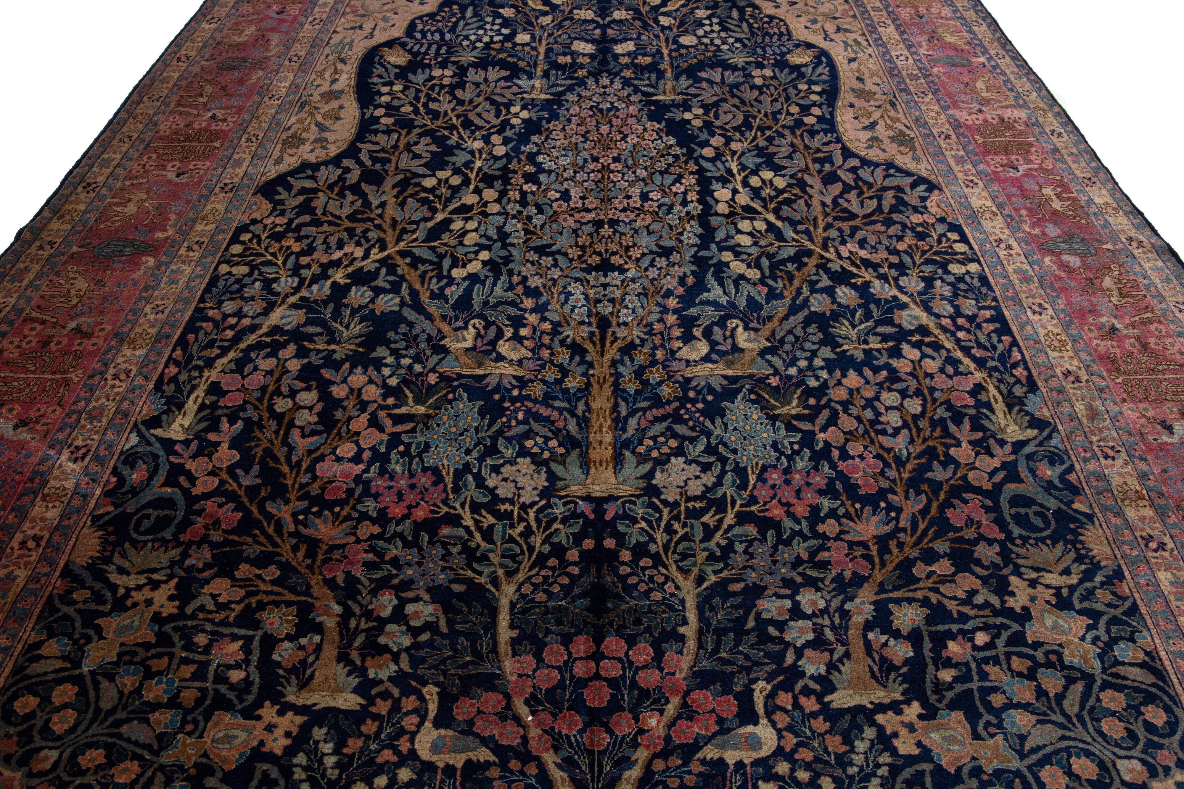 1900er Blau Antiker Wollteppich Persisch Tabriz mit Allover Design im Angebot 1