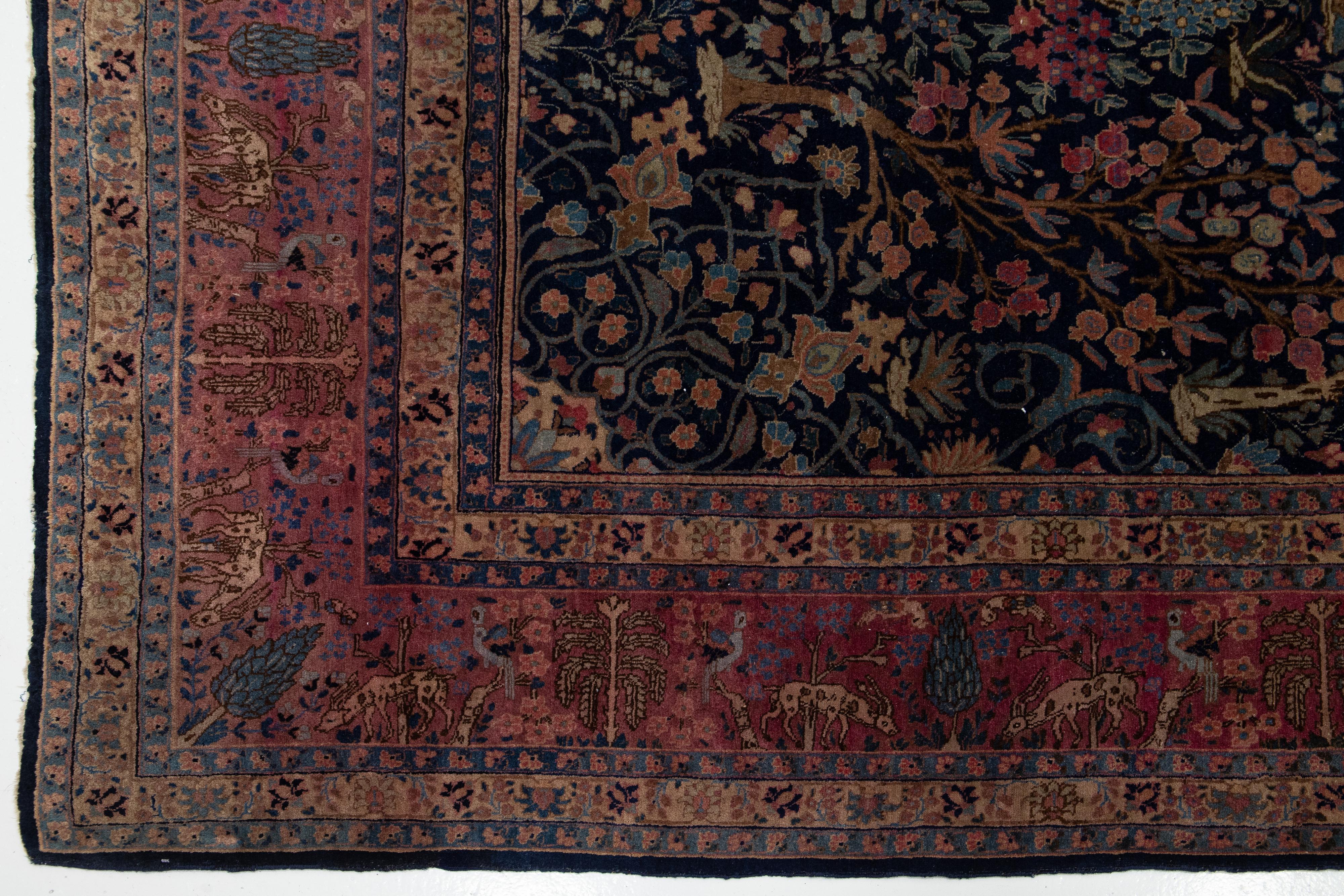 1900er Blau Antiker Wollteppich Persisch Tabriz mit Allover Design im Angebot 2