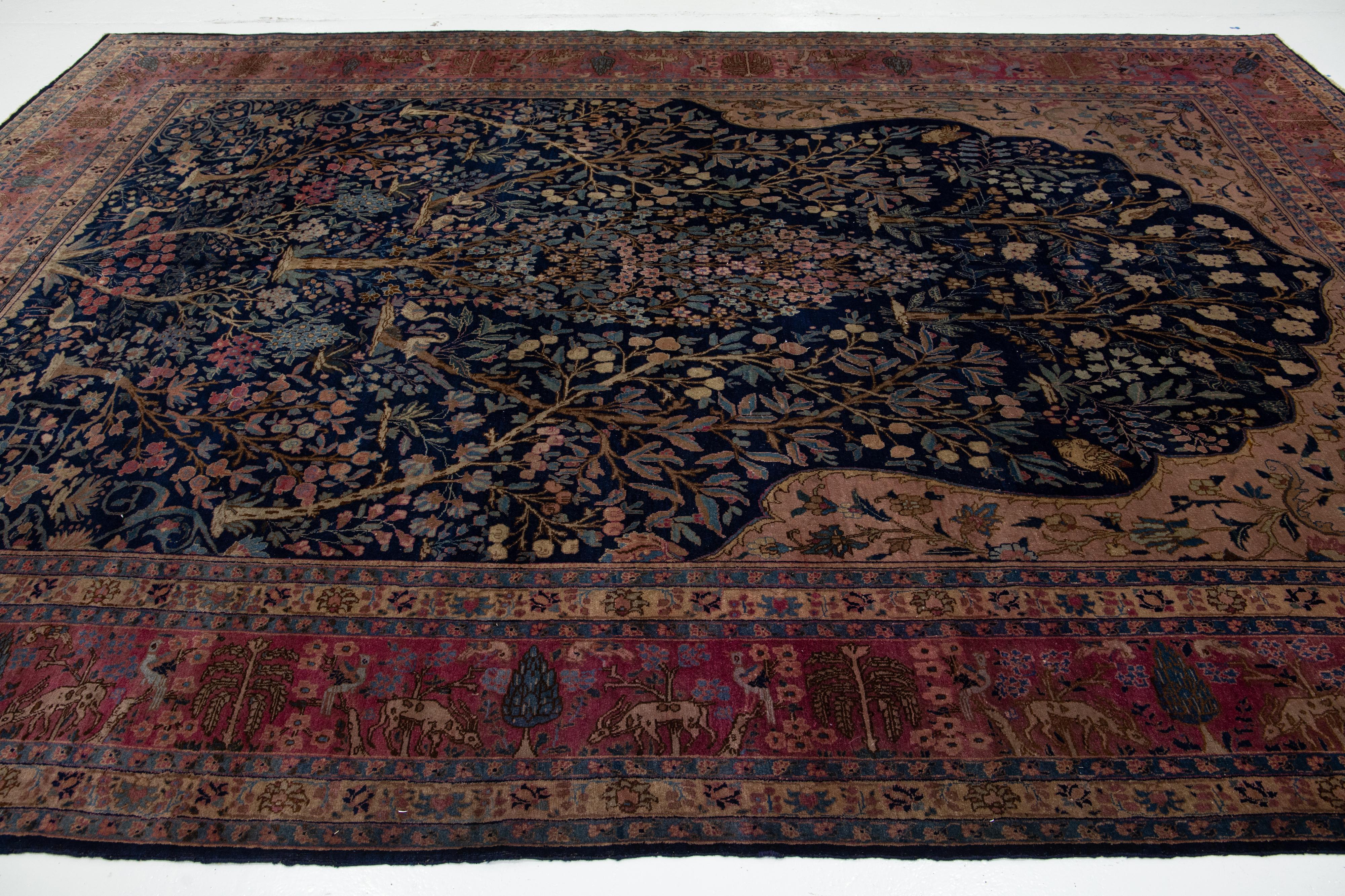 1900er Blau Antiker Wollteppich Persisch Tabriz mit Allover Design im Angebot 3