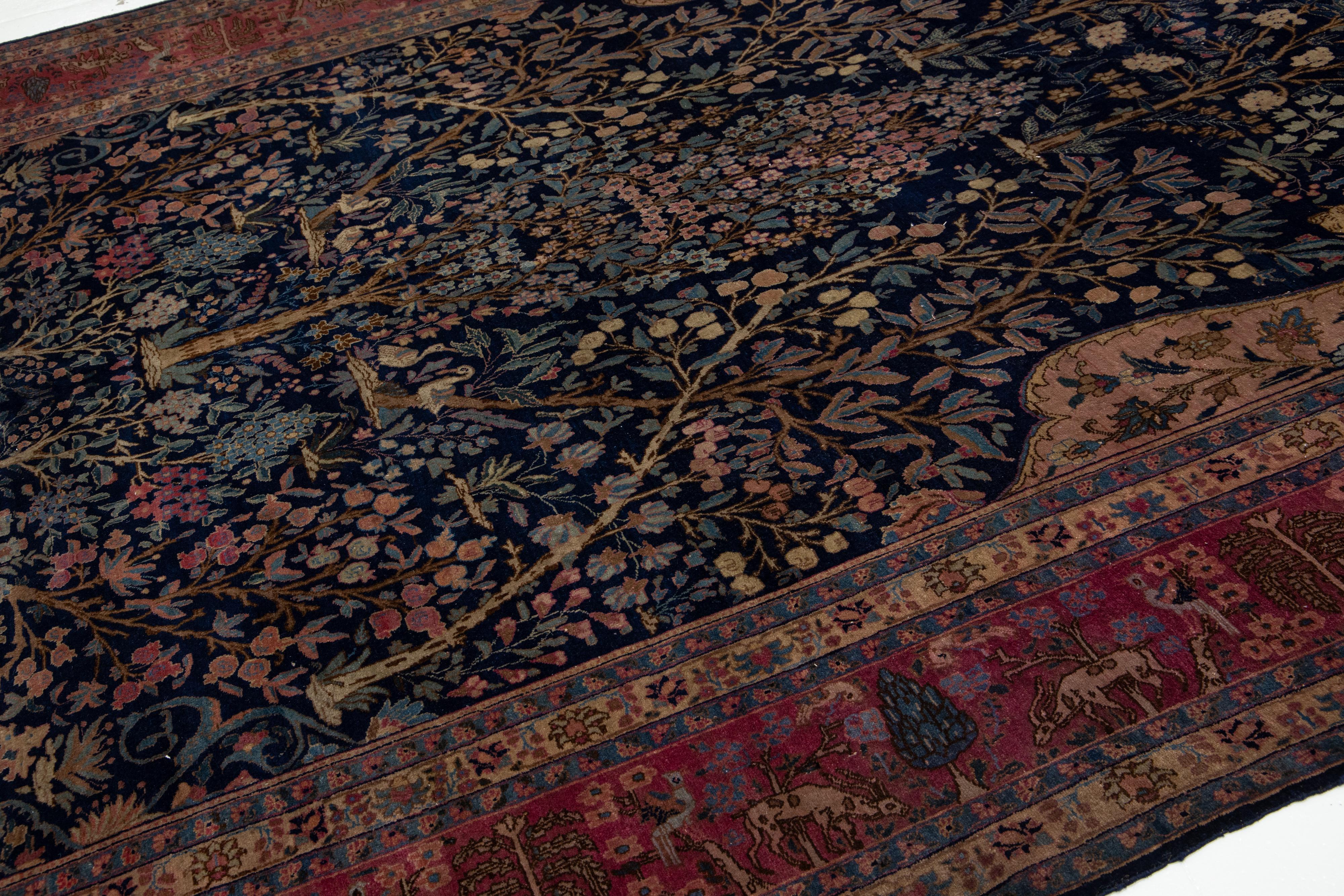 1900er Blau Antiker Wollteppich Persisch Tabriz mit Allover Design im Angebot 4