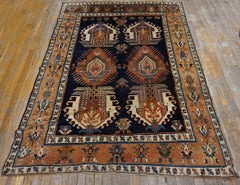 1900s Blue Large Scale Tribal Antique NW Persian Shahsavan Rug 5' x 6'10" Carpet