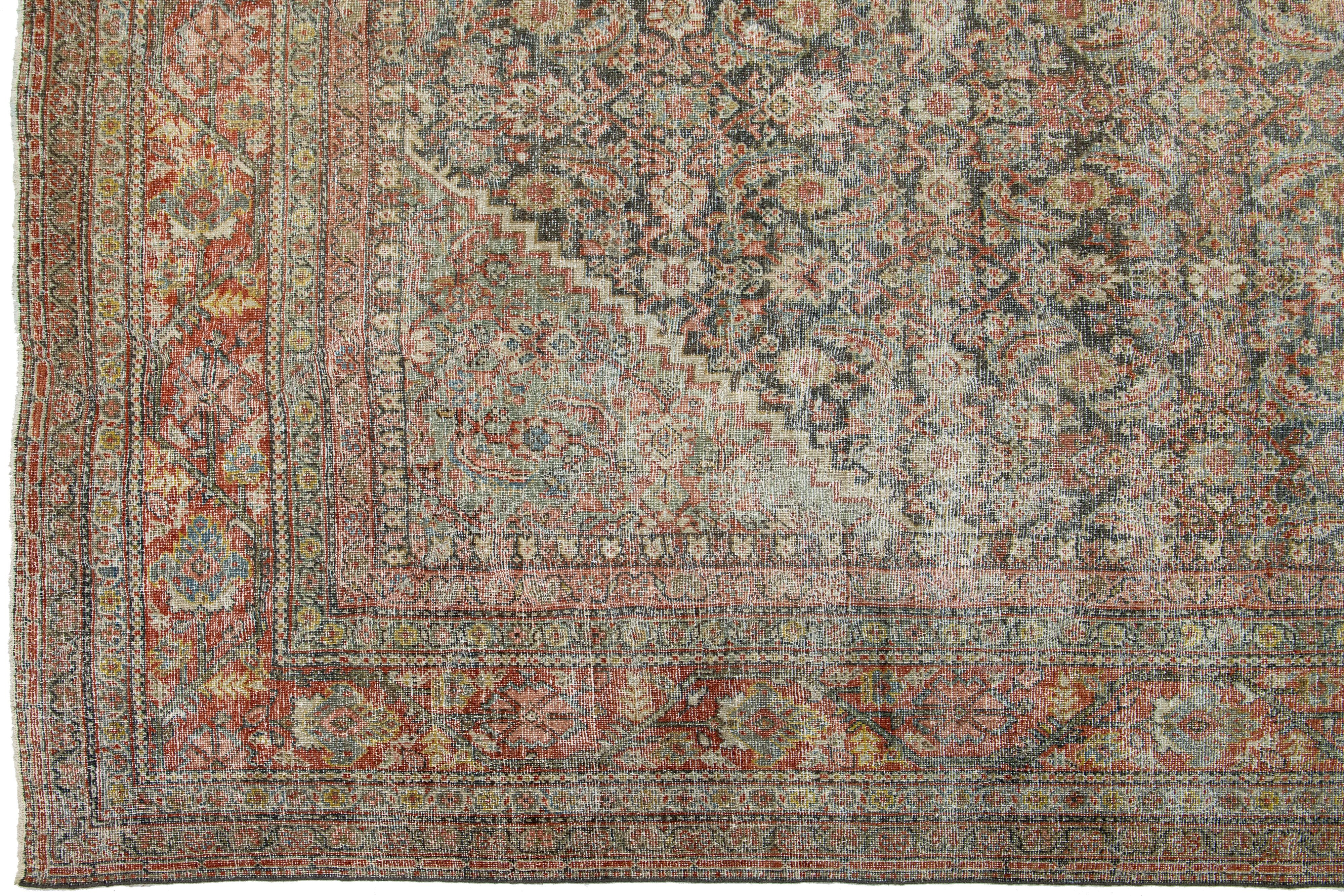 20th Century 1900s Blue Persian Mahal Wool Rug Handmade With Allover Floral Motif For Sale