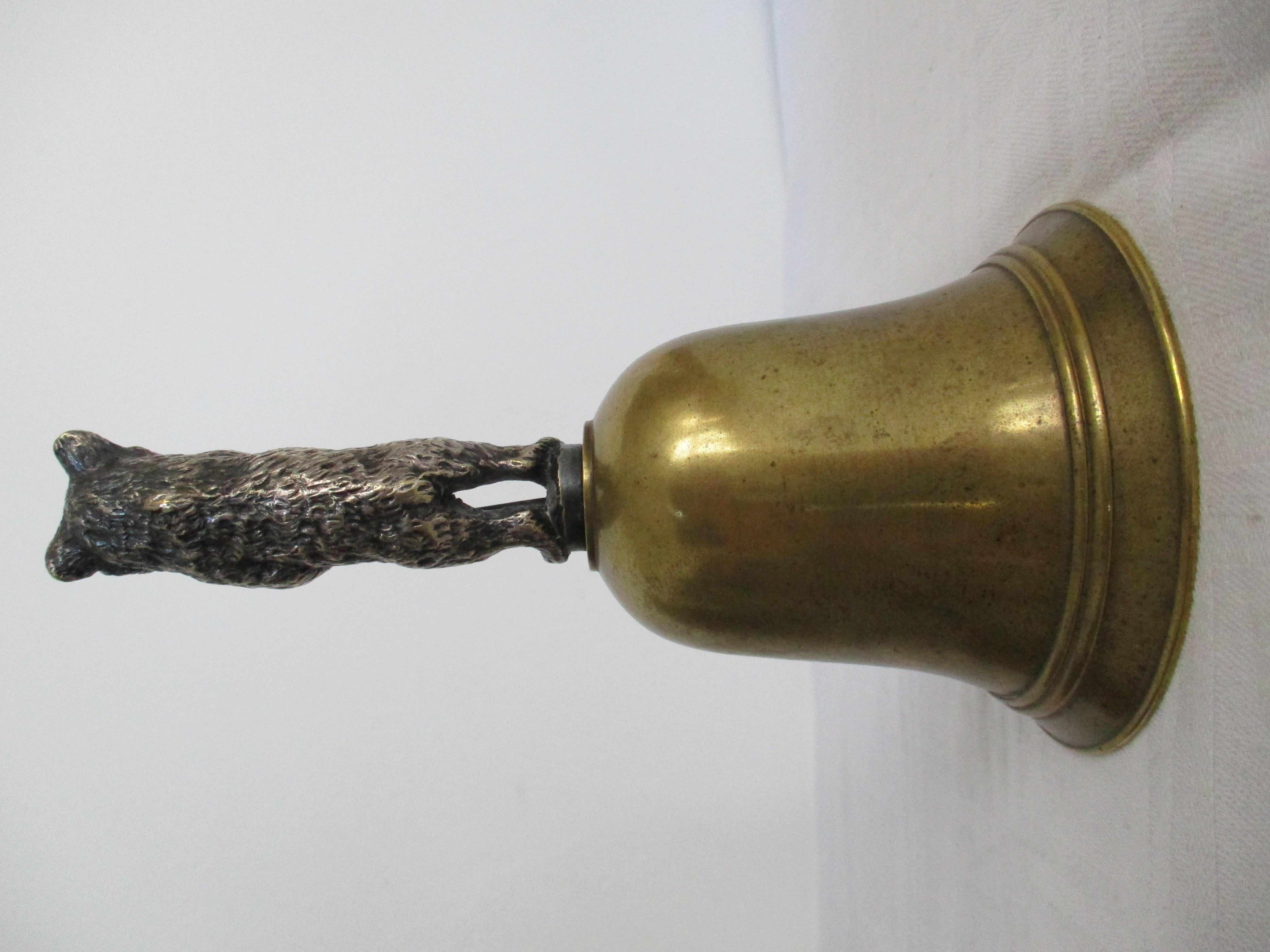 Hand-Carved 1900s Brass Bell With Silver Pleated Bear For Sale