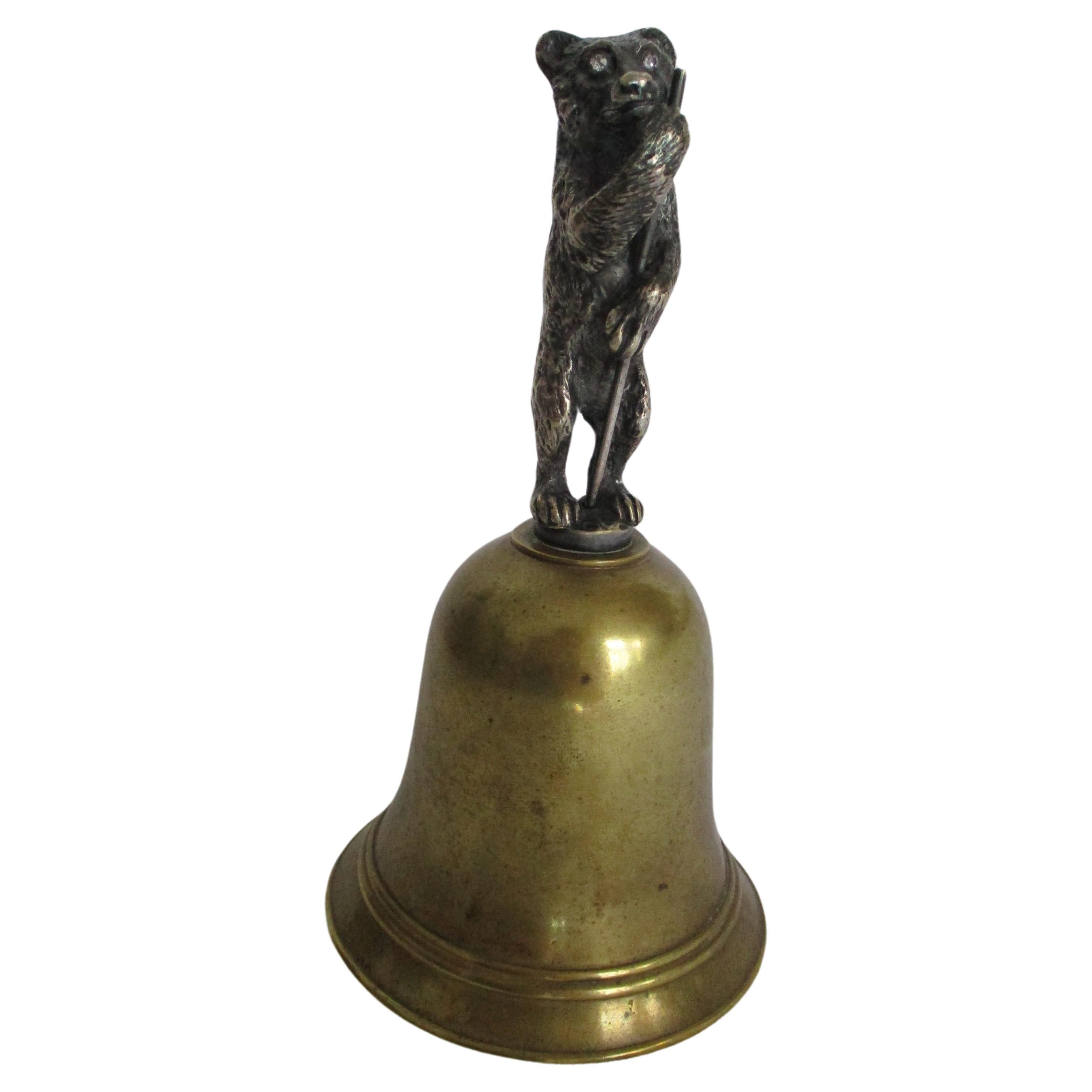 1900s Brass Bell With Silver Pleated Bear