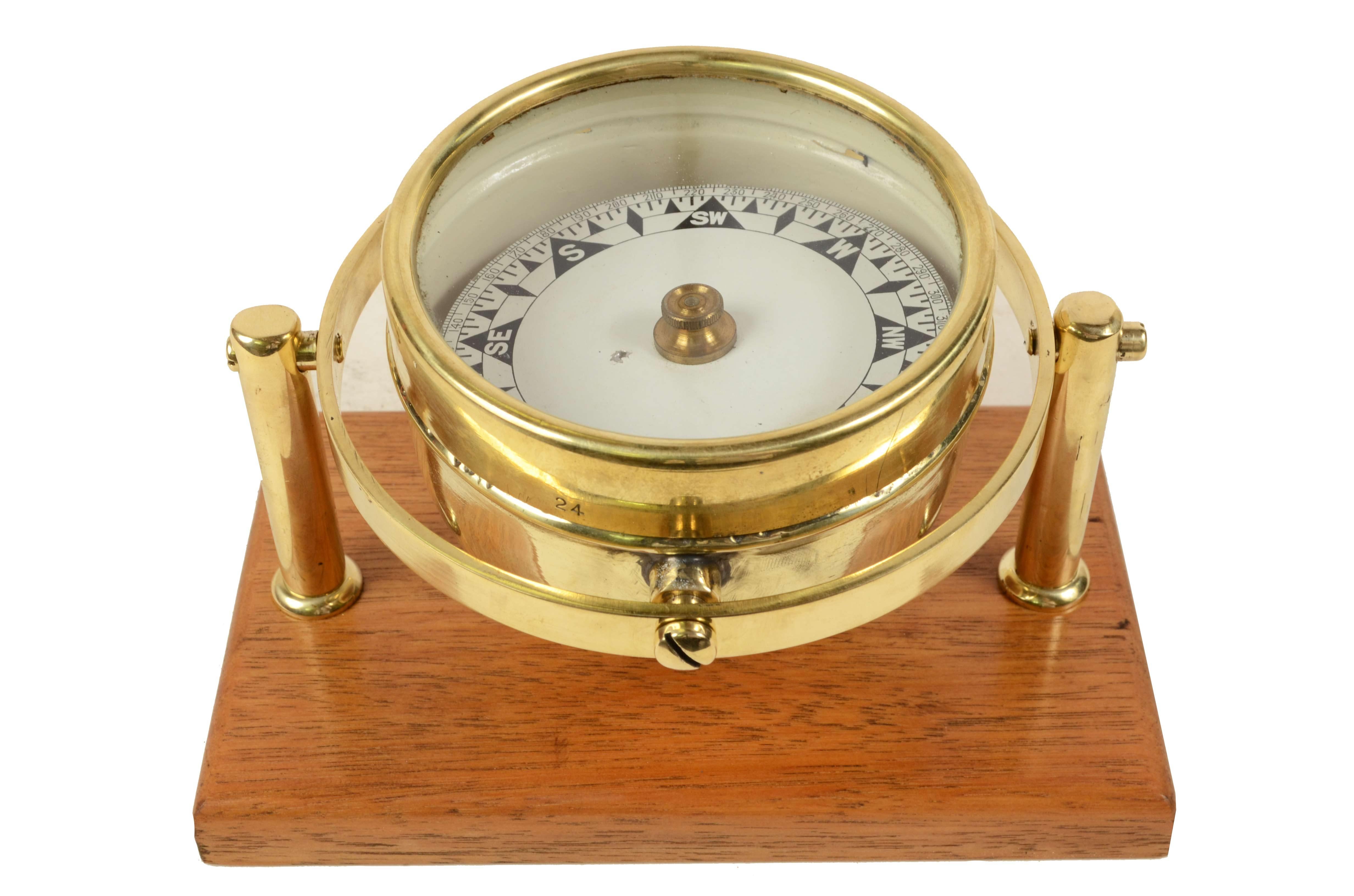 Early 20th Century 1900s Brass Magnetic Compass Signed Sestrel Antique Maritime Navigation Tool