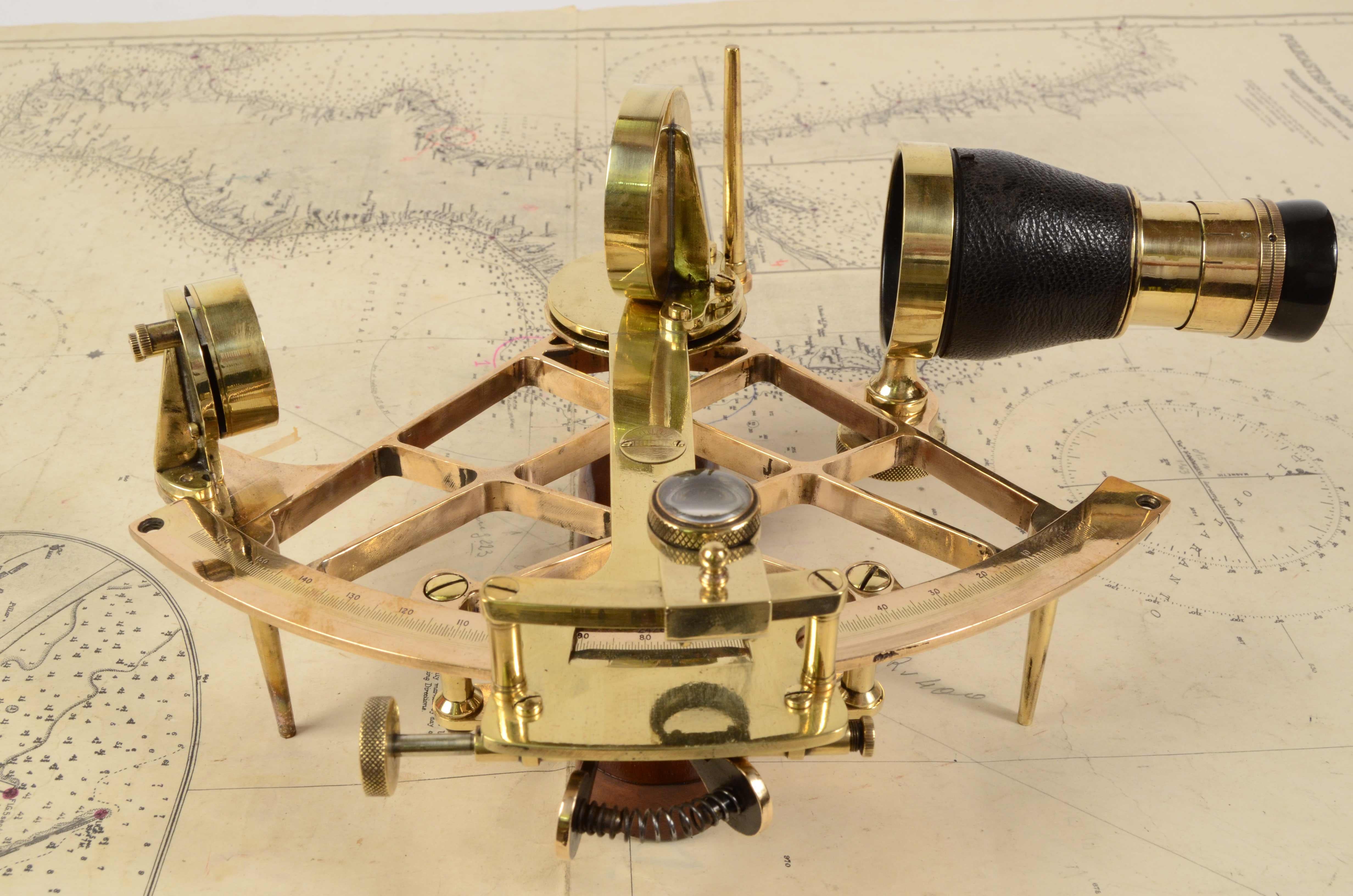 1900s Brass Sextant Signed H. Hughes & Son Antique Maritime Navigation Device 10