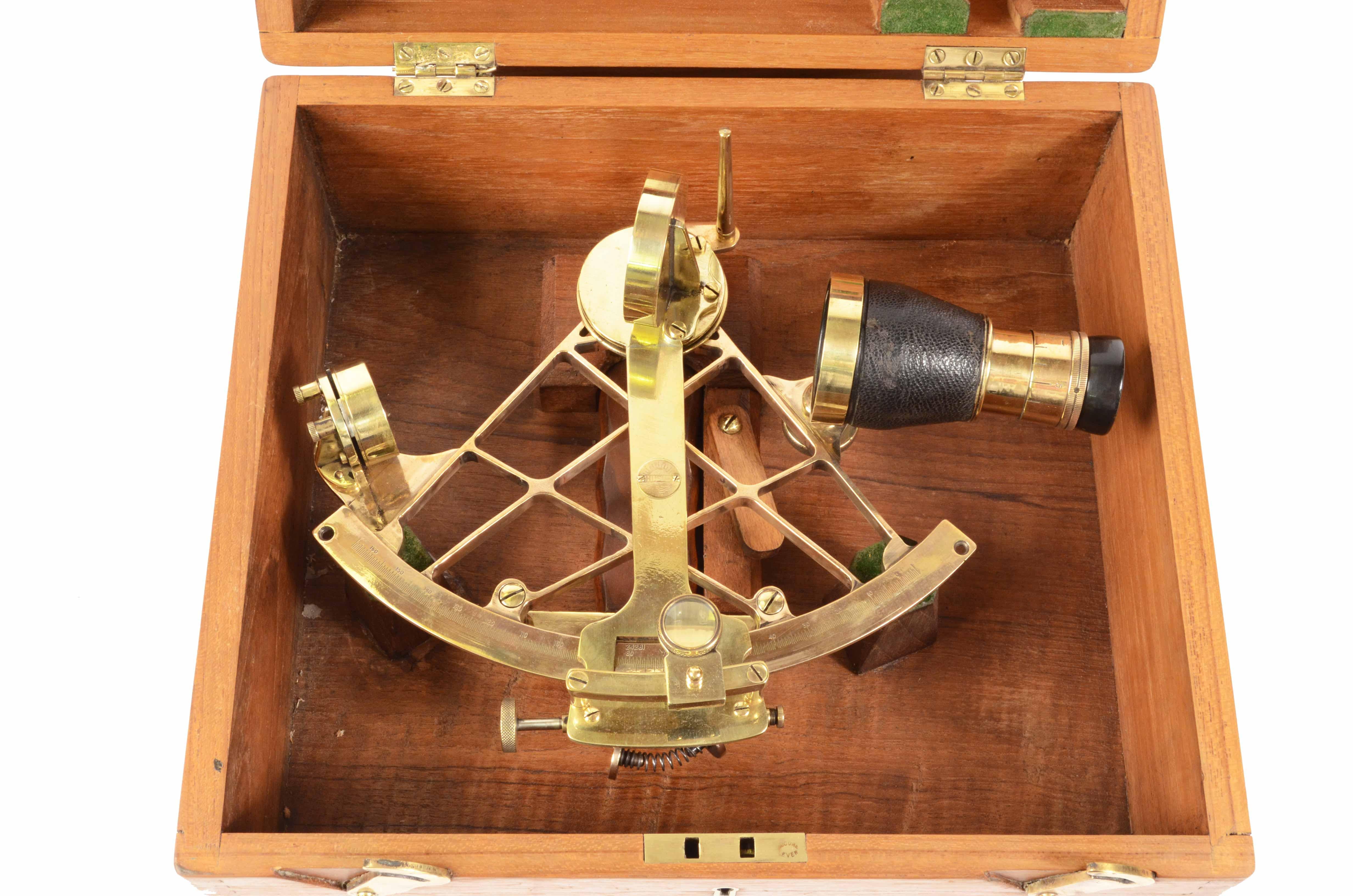 1900s Brass Sextant Signed H. Hughes & Son Antique Maritime Navigation Device 2
