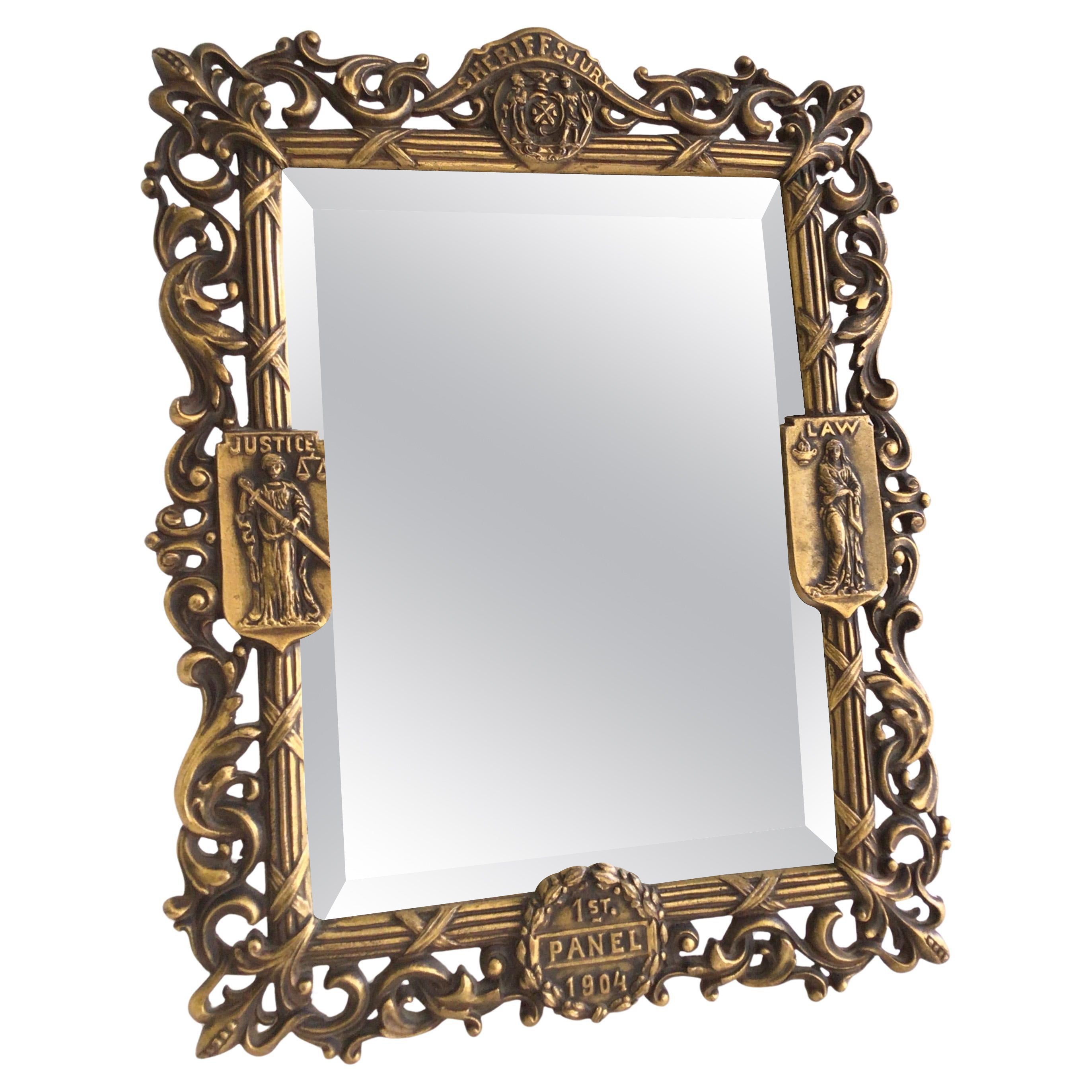 1900s Brass Tabletop Justice Mirror