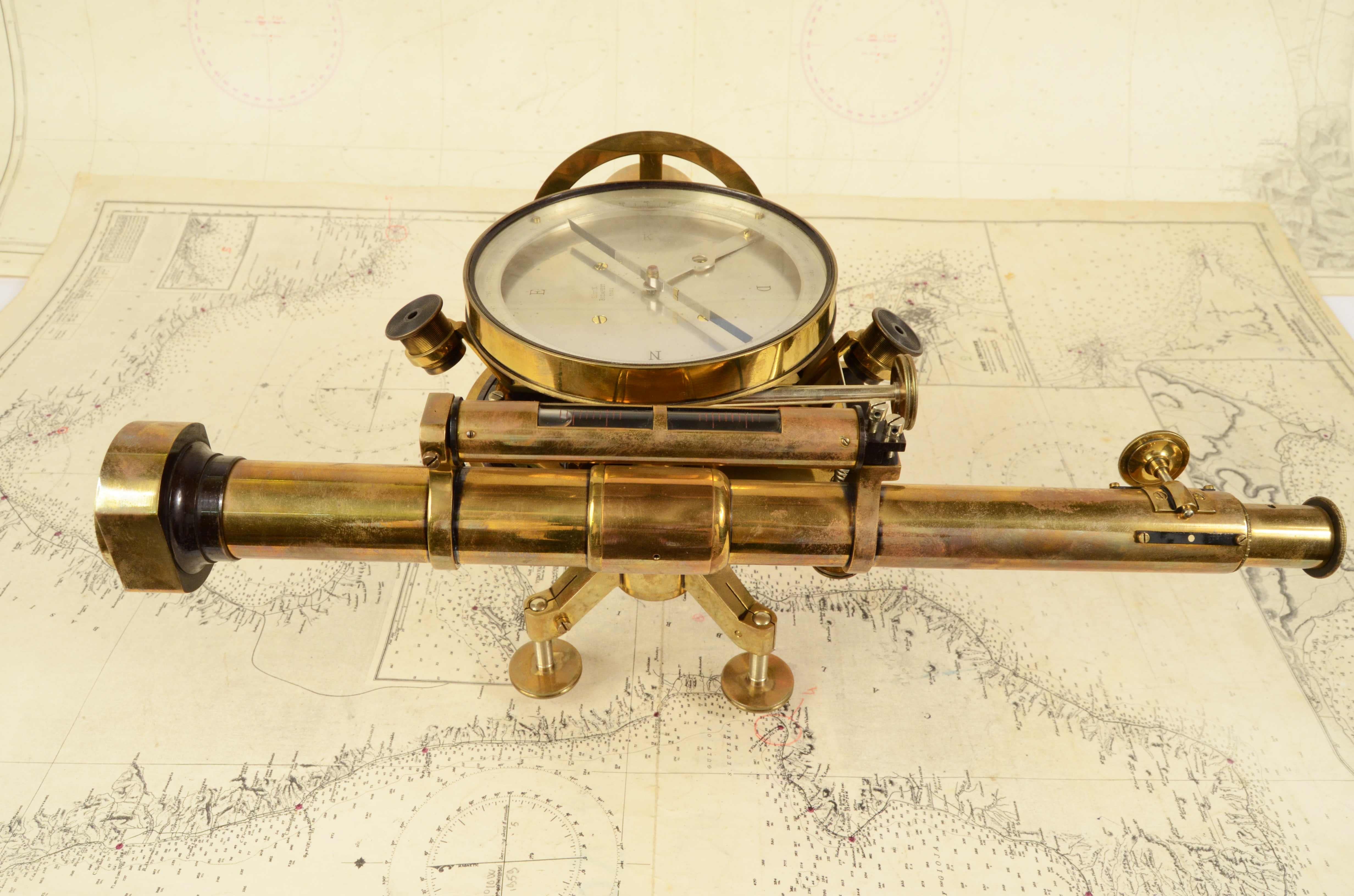 1900s Brass Theodolite Compass And  Eccentric Telescope Signed SUSS Budapepest 9