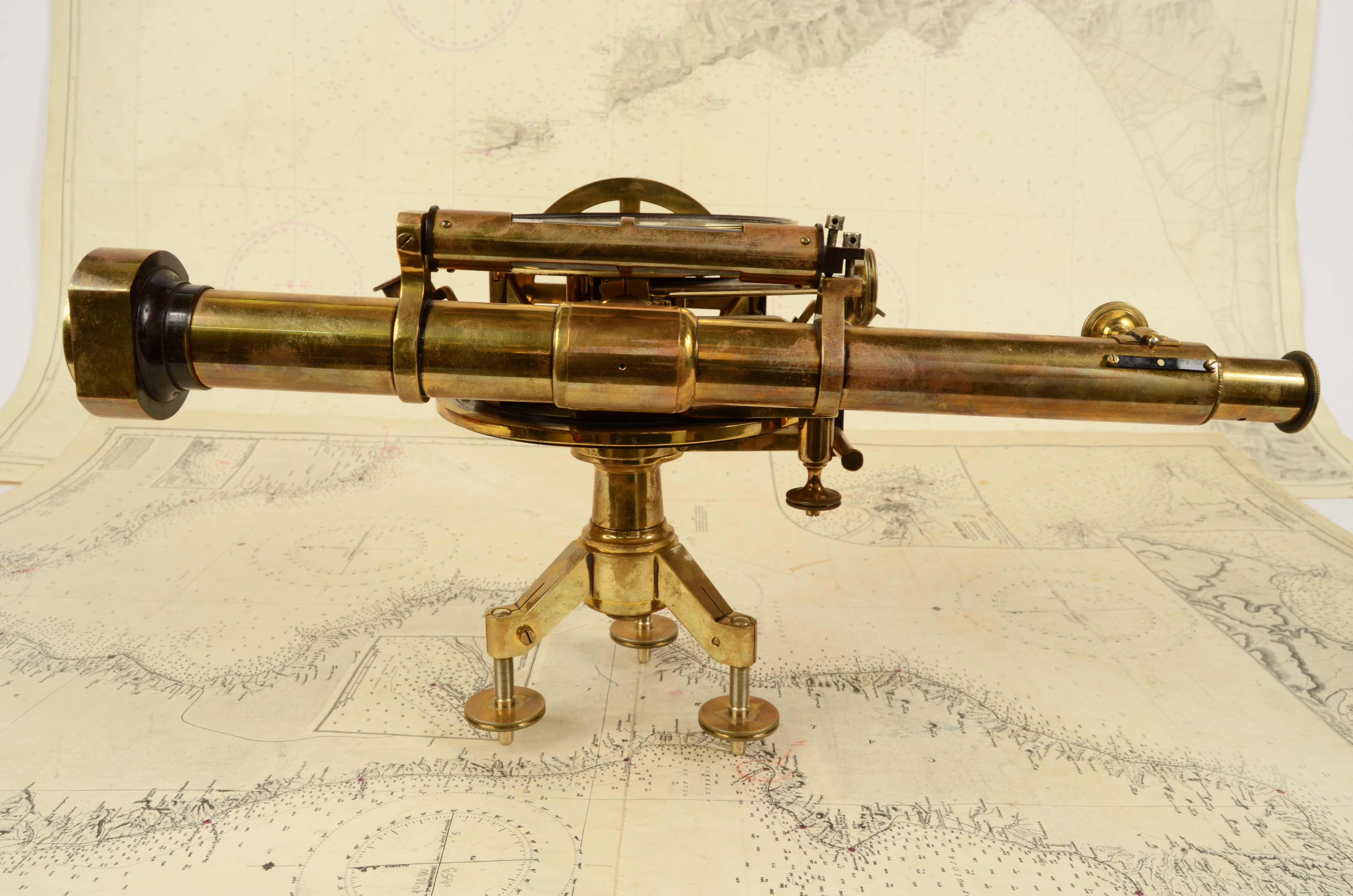 1900s Brass Theodolite Compass And  Eccentric Telescope Signed SUSS Budapepest 10