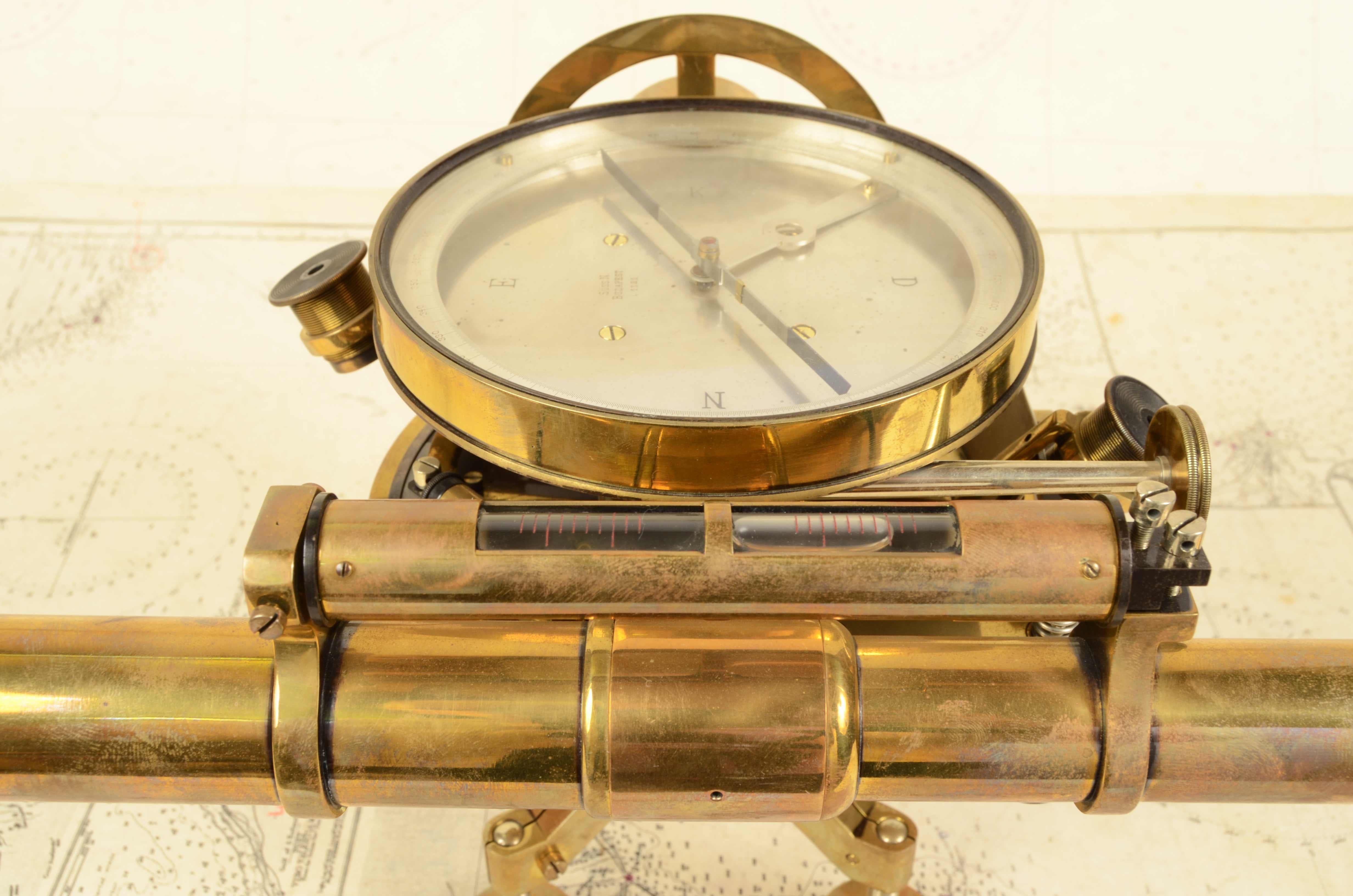 1900s Brass Theodolite Compass And  Eccentric Telescope Signed SUSS Budapepest 13