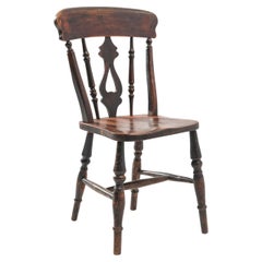 Chaise britannique ancienne à dossier à barres, en bois, style champêtre, vers 1900