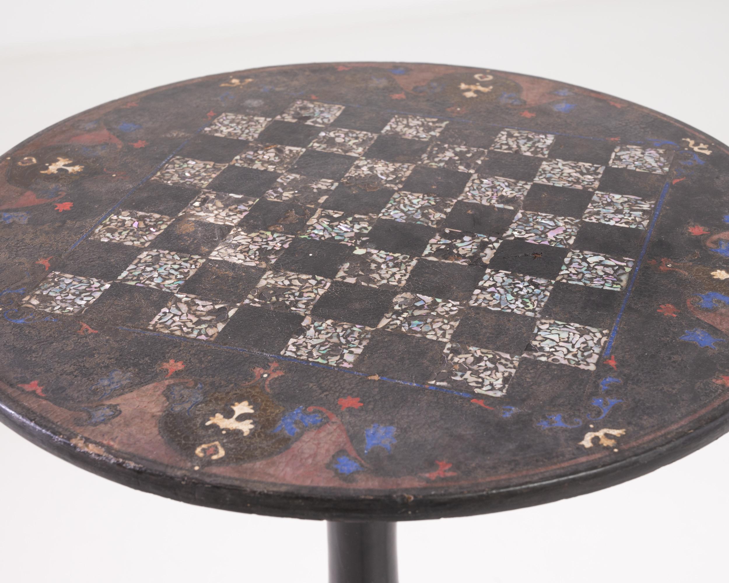 20th Century 1900s British Wood Patinated Chess Side Table For Sale