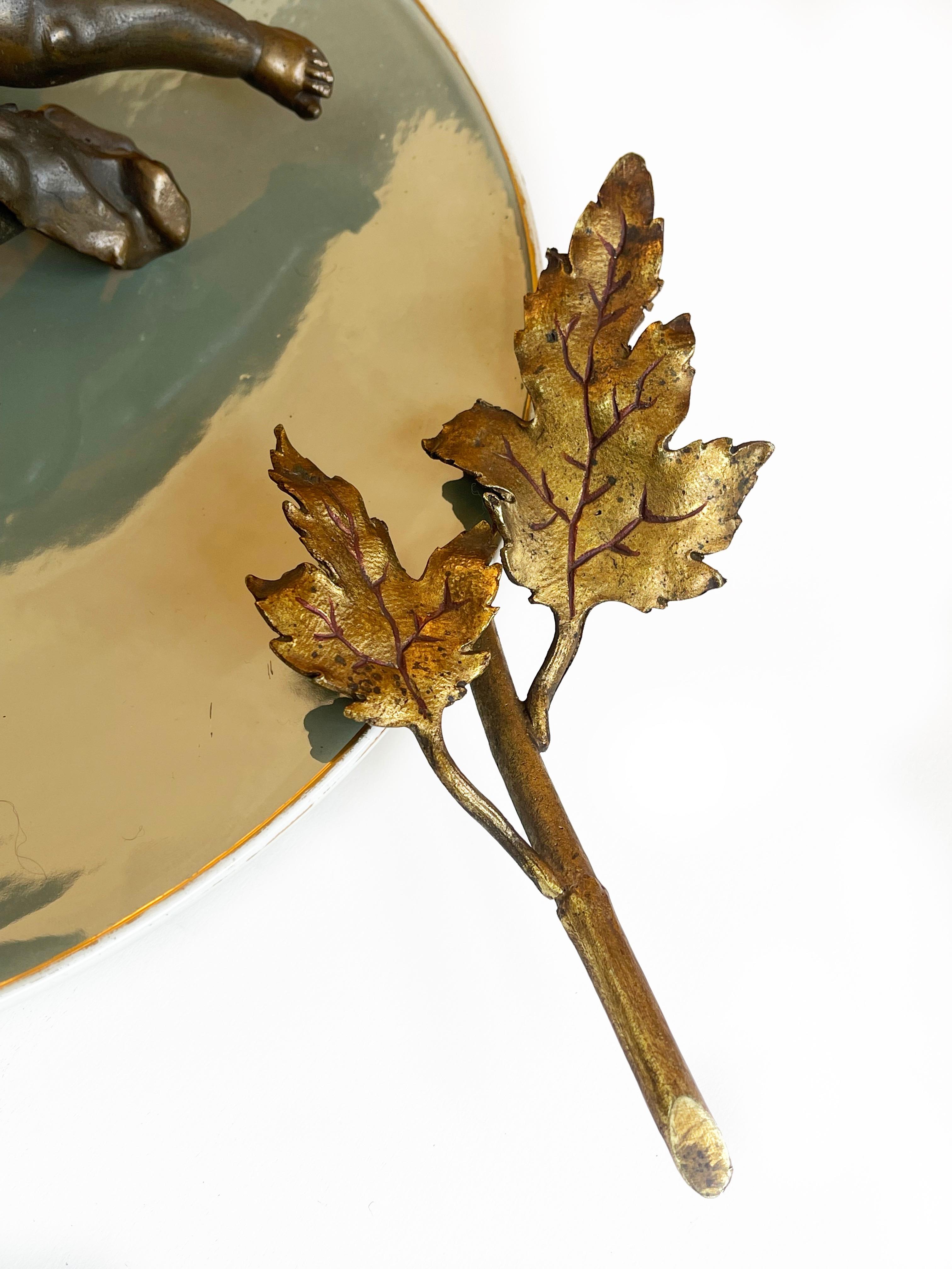 1900s Bronze Cherub on Ceramic Plate & Sunburst Gilt Metal Floral Decor, Belgium For Sale 4