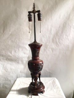 1900s Bronze Chinese Table Lamp with Embossed Bird and Floral Motifs