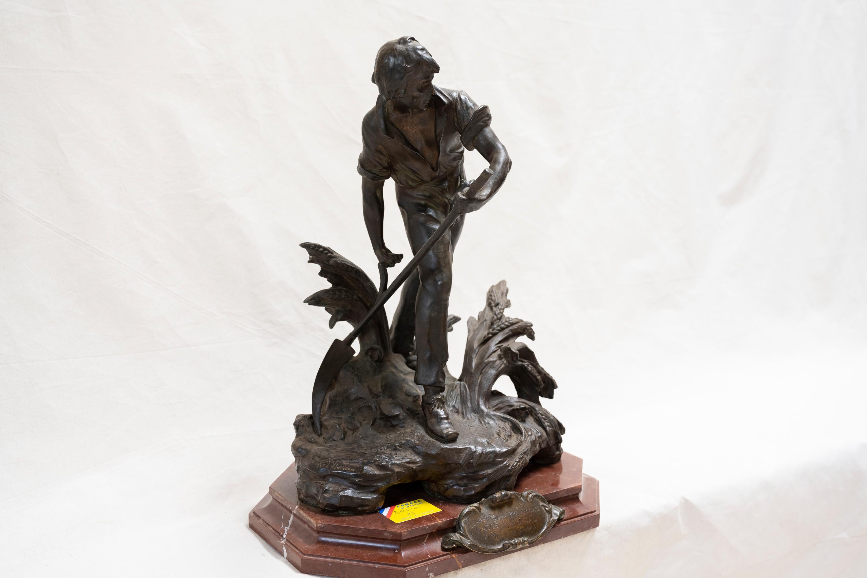 Art Nouveau 1900s Bronze Sculpture on Marble Base by Louis Auguste Moreau For Sale