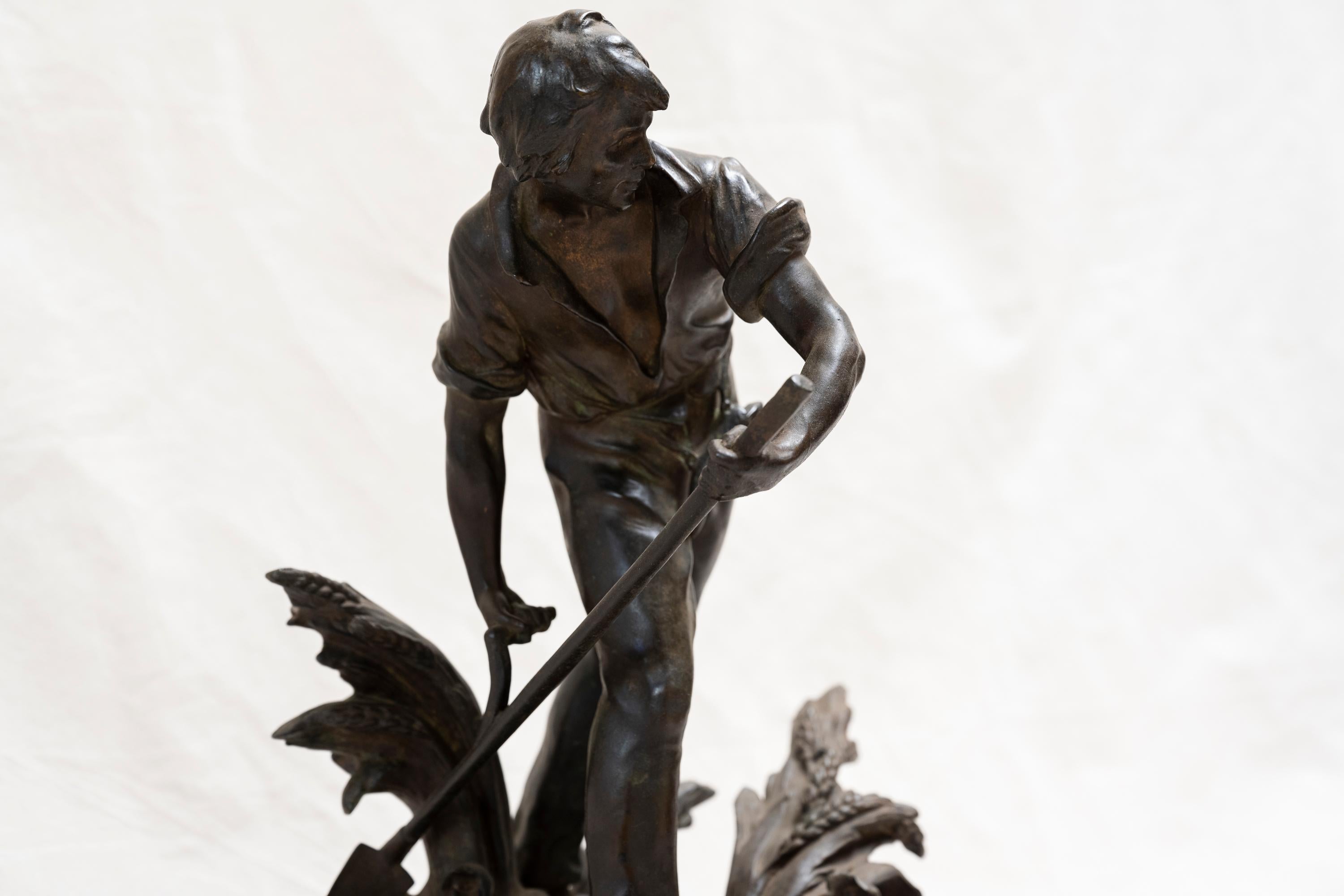 French 1900s Bronze Sculpture on Marble Base by Louis Auguste Moreau For Sale
