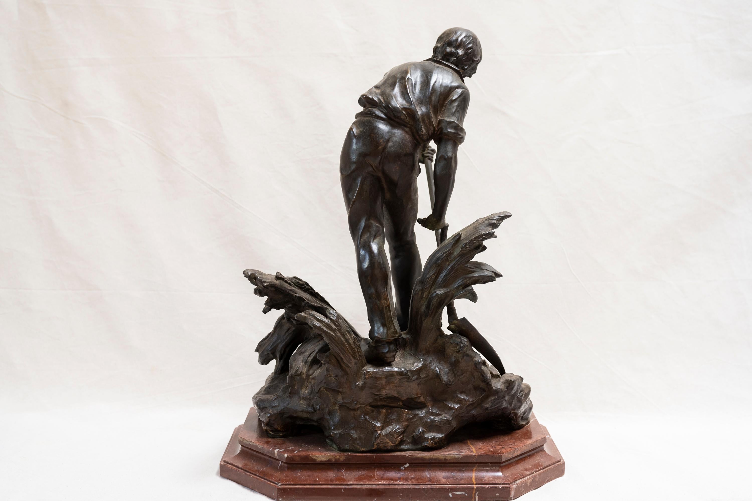 1900 Escultura de bronce sobre base de mármol de Louis Auguste Moreau principios del siglo XX en venta