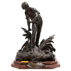 1900s Bronze Sculpture on Marble Base by Louis Auguste Moreau