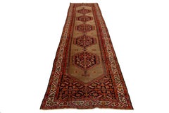 1900s Brown Antique Malayer Wool Runner With Tribal Pattern