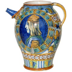 1900s by Egisto Fantechi Renaissance Revival Majolica Jug Pitcher
