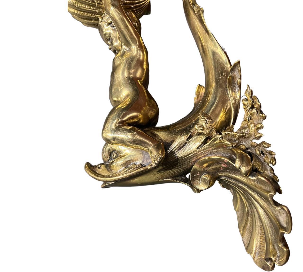 American 1900's Caldwell Bronze Cherub and Dolphins Single Sconce with 4 lights For Sale