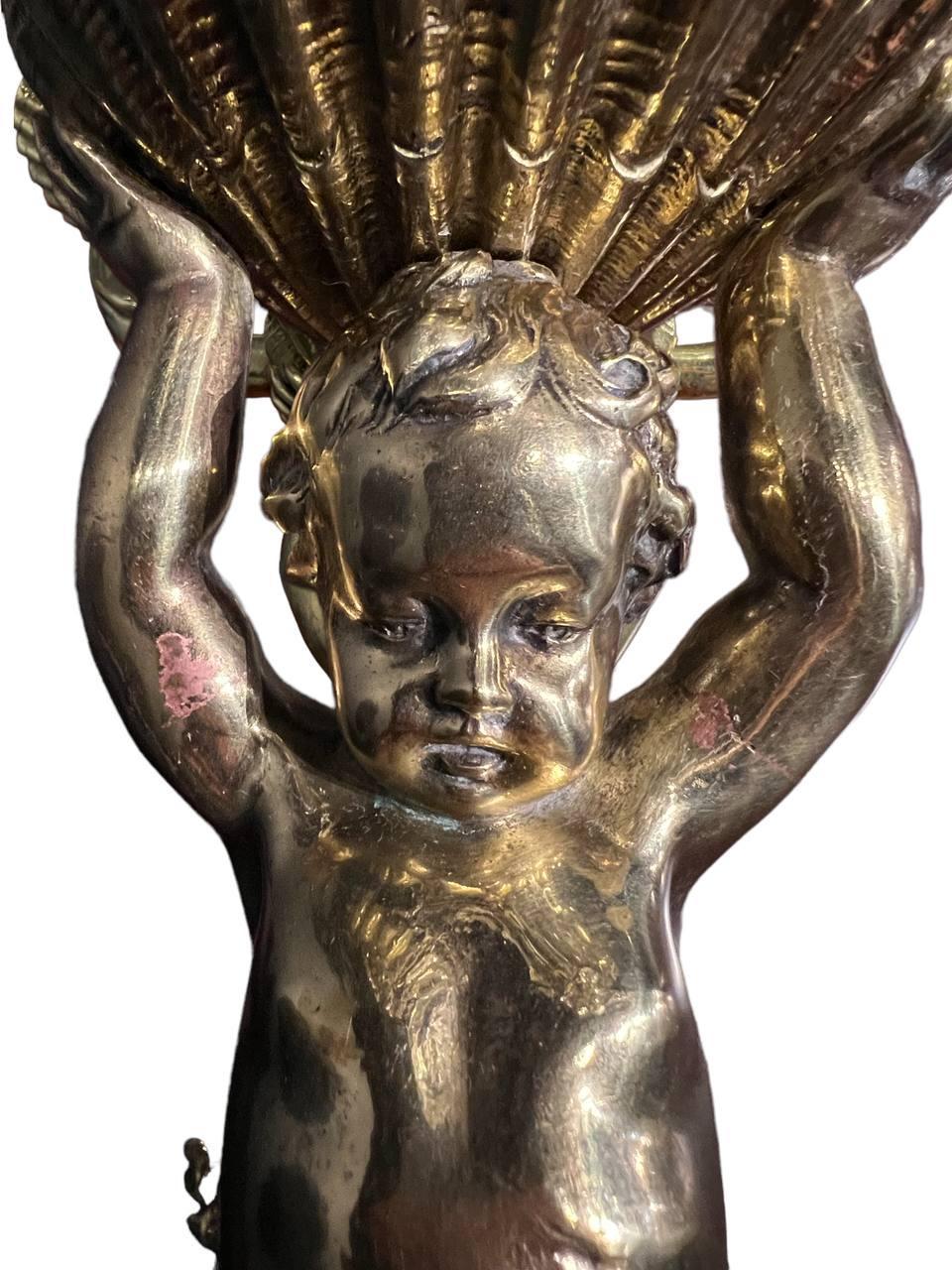 19th Century 1900's Caldwell Bronze Cherub and Dolphins Single Sconce with 4 lights For Sale