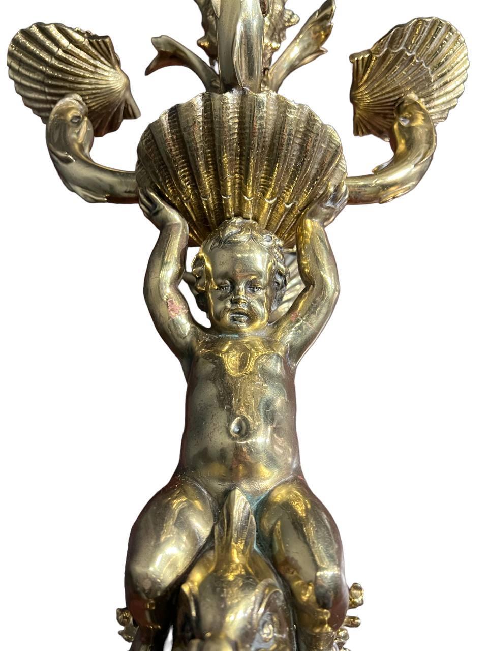 1900's Caldwell Bronze Cherub and Dolphins Single Sconce with 4 lights For Sale 1