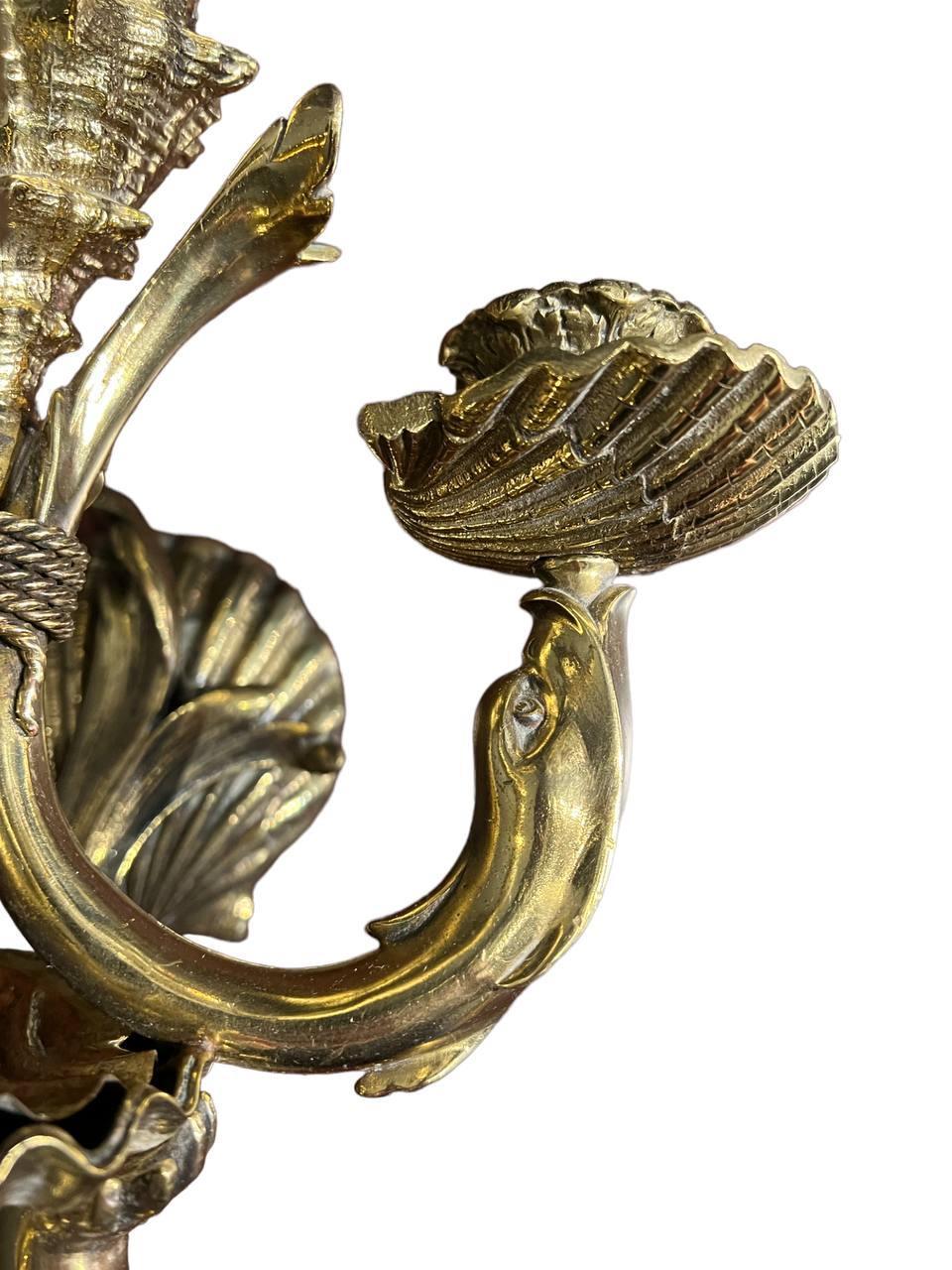 1900's Caldwell Bronze Cherub and Dolphins Single Sconce with 4 lights For Sale 2