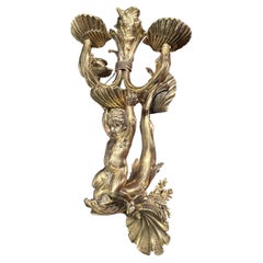 1900's Caldwell Bronze Cherub and Dolphins Single Sconce with 4 lights