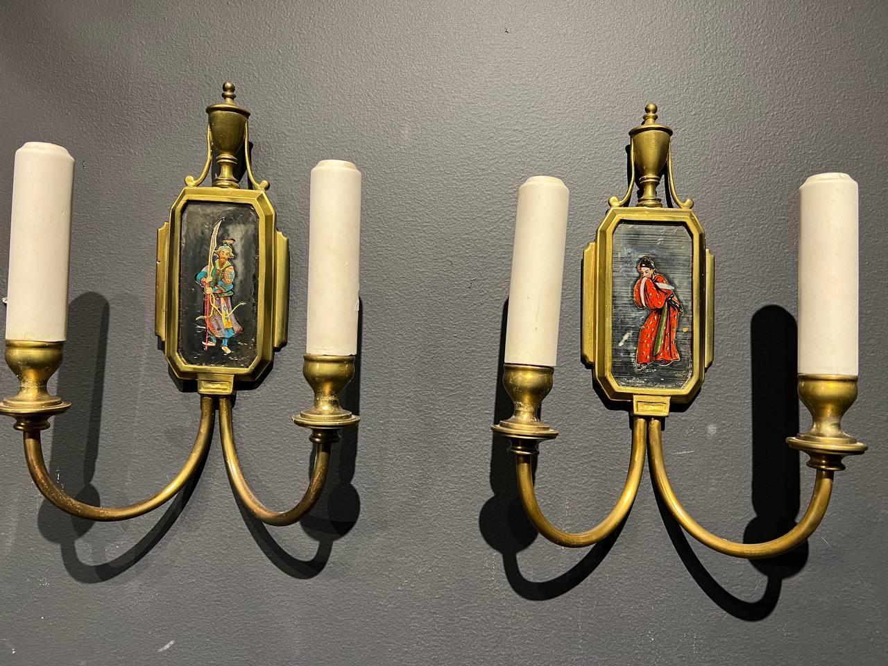 Early 20th Century 1900's Caldwell Mirror Chinoiserie sconces  For Sale