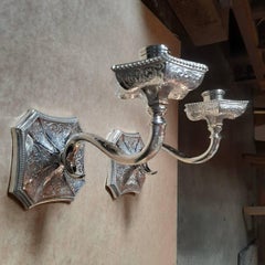 Lampada a una luce Caldwell del 1900 con incisione e placcatura in argento