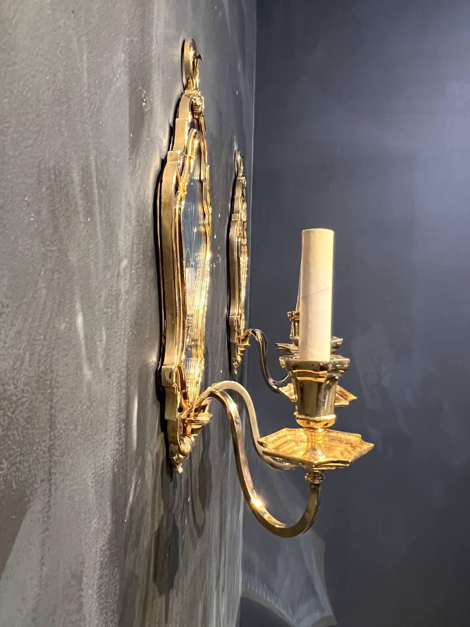 American 1900's Caldwell Etched Mirror and Blue Cobalt Sconces For Sale