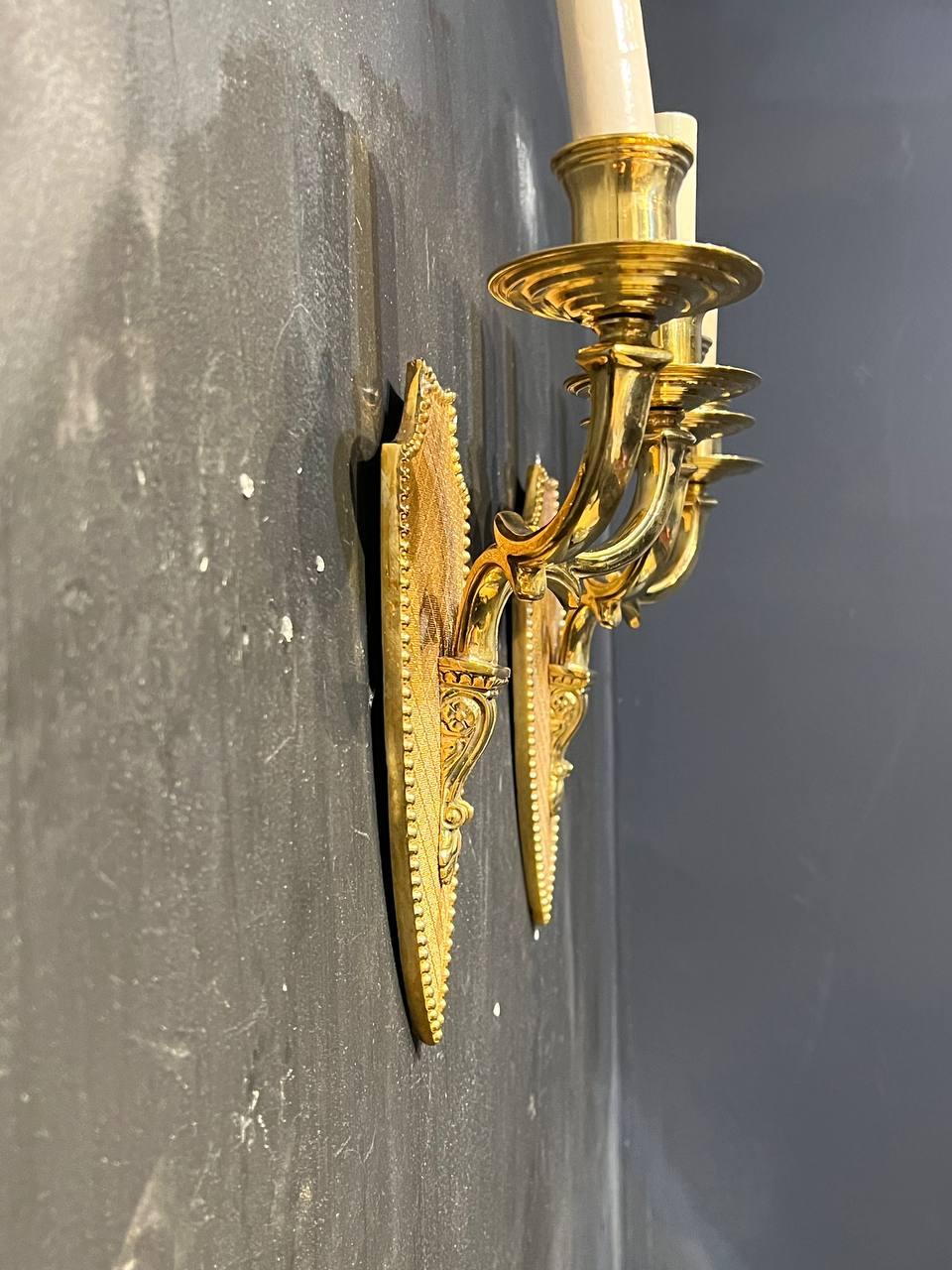 American 1900's Caldwell Gilt Bronze Engraved Sconces with 2 lights For Sale