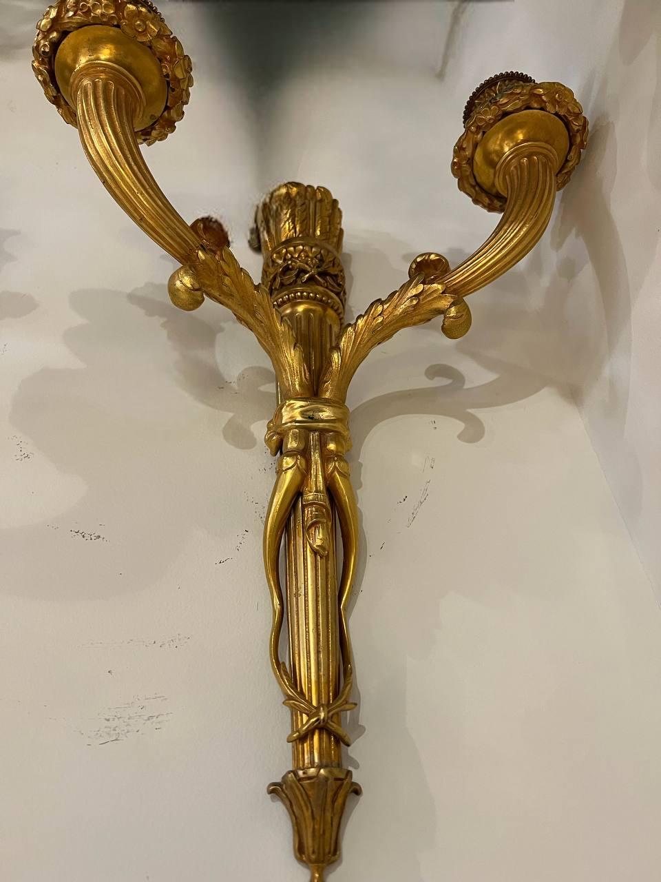 Engraved 1900's Caldwell Gilt Bronze Sconces For Sale